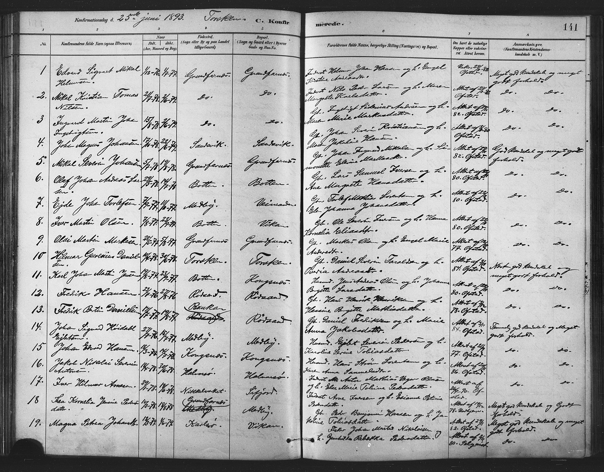Berg sokneprestkontor, SATØ/S-1318/G/Ga/Gaa/L0004kirke: Parish register (official) no. 4, 1880-1894, p. 141