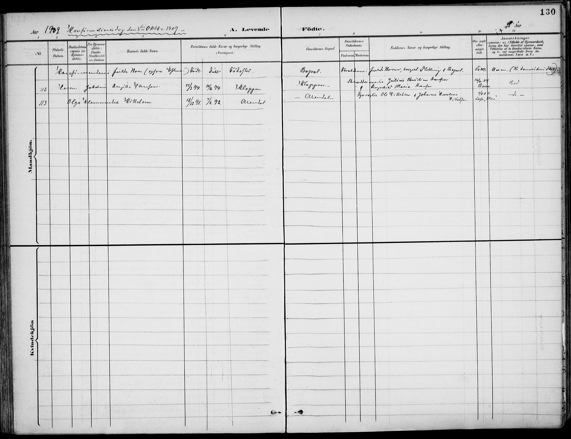 Barbu sokneprestkontor, AV/SAK-1111-0003/F/Fa/L0005: Parish register (official) no. A 5, 1899-1909, p. 130