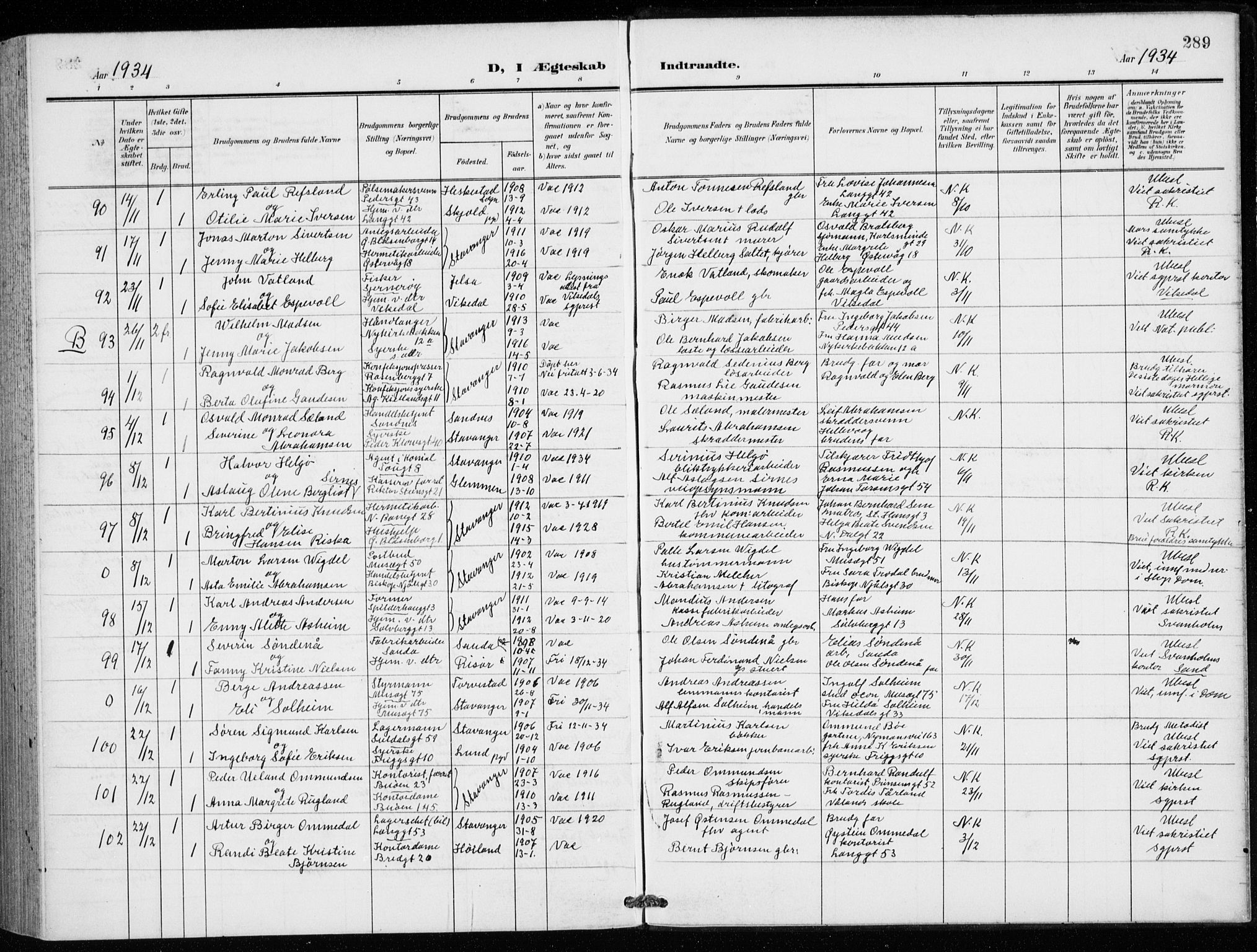 St. Petri sokneprestkontor, AV/SAST-A-101813/001/30/30BB/L0009: Parish register (copy) no. B 9, 1902-1935, p. 289