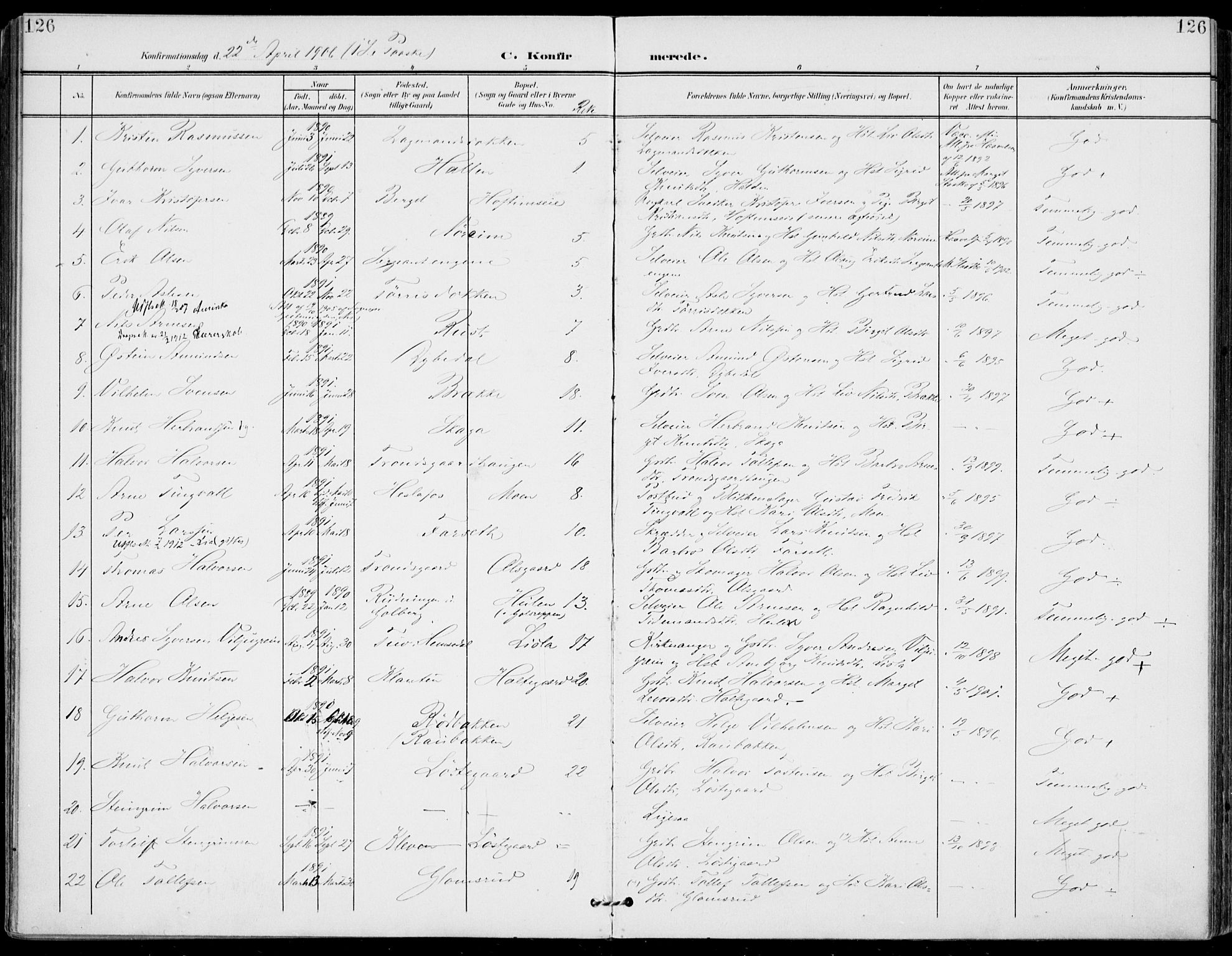 Gol kirkebøker, SAKO/A-226/F/Fa/L0006: Parish register (official) no. I 6, 1901-1918, p. 126