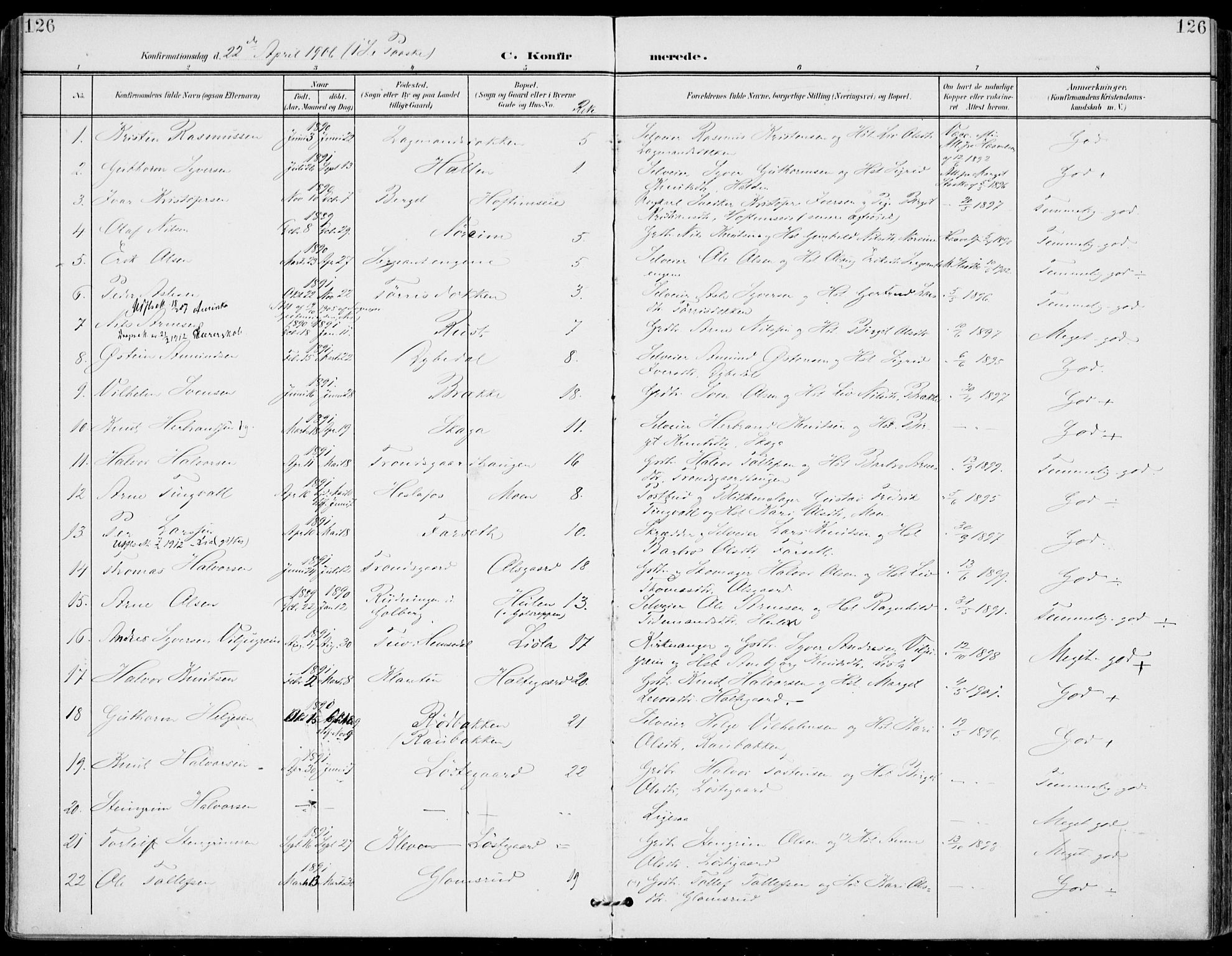Gol kirkebøker, AV/SAKO-A-226/F/Fa/L0006: Parish register (official) no. I 6, 1901-1918, p. 126