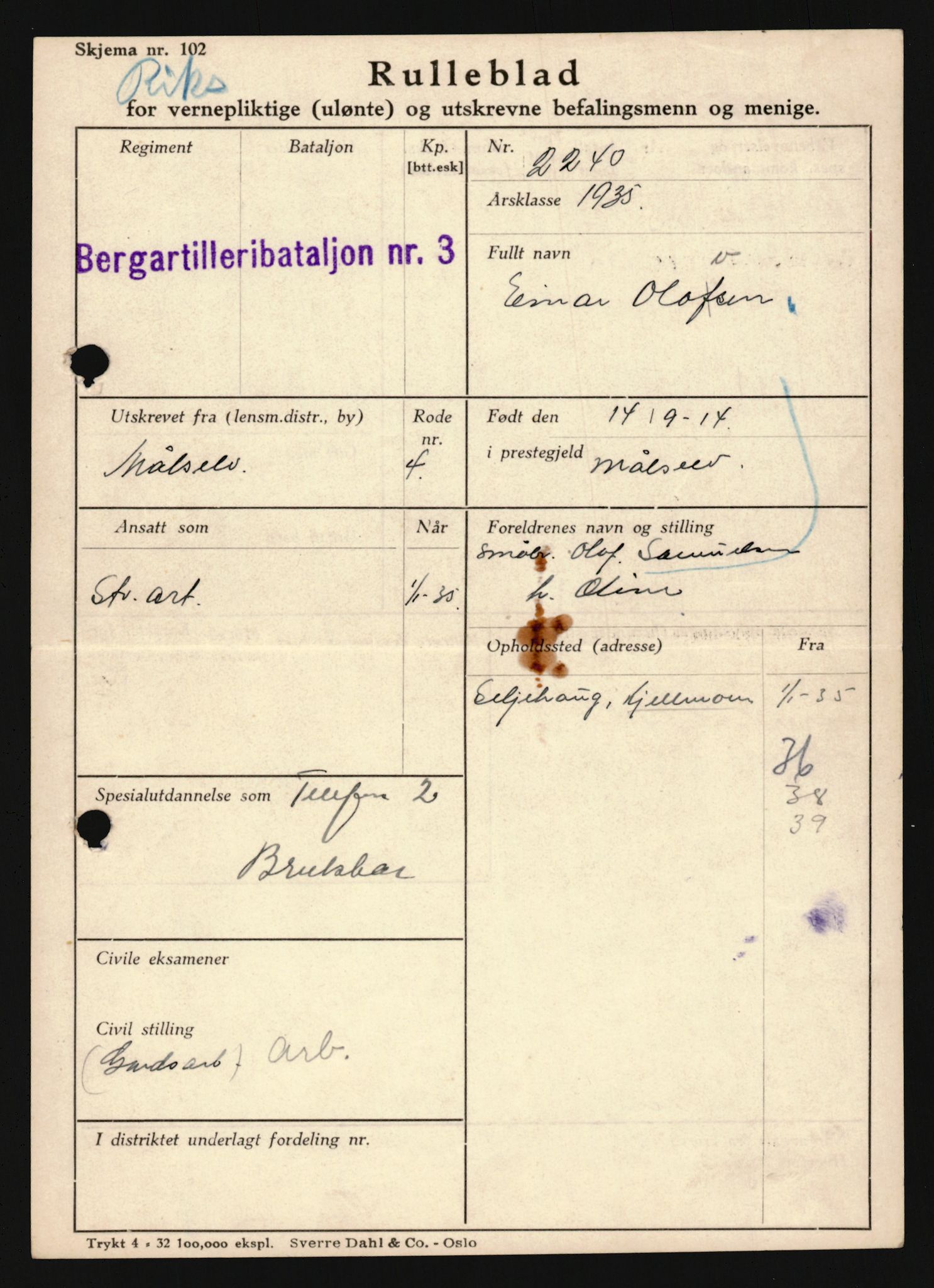 Forsvaret, Troms infanteriregiment nr. 16, AV/RA-RAFA-3146/P/Pa/L0019: Rulleblad for regimentets menige mannskaper, årsklasse 1935, 1935, p. 895