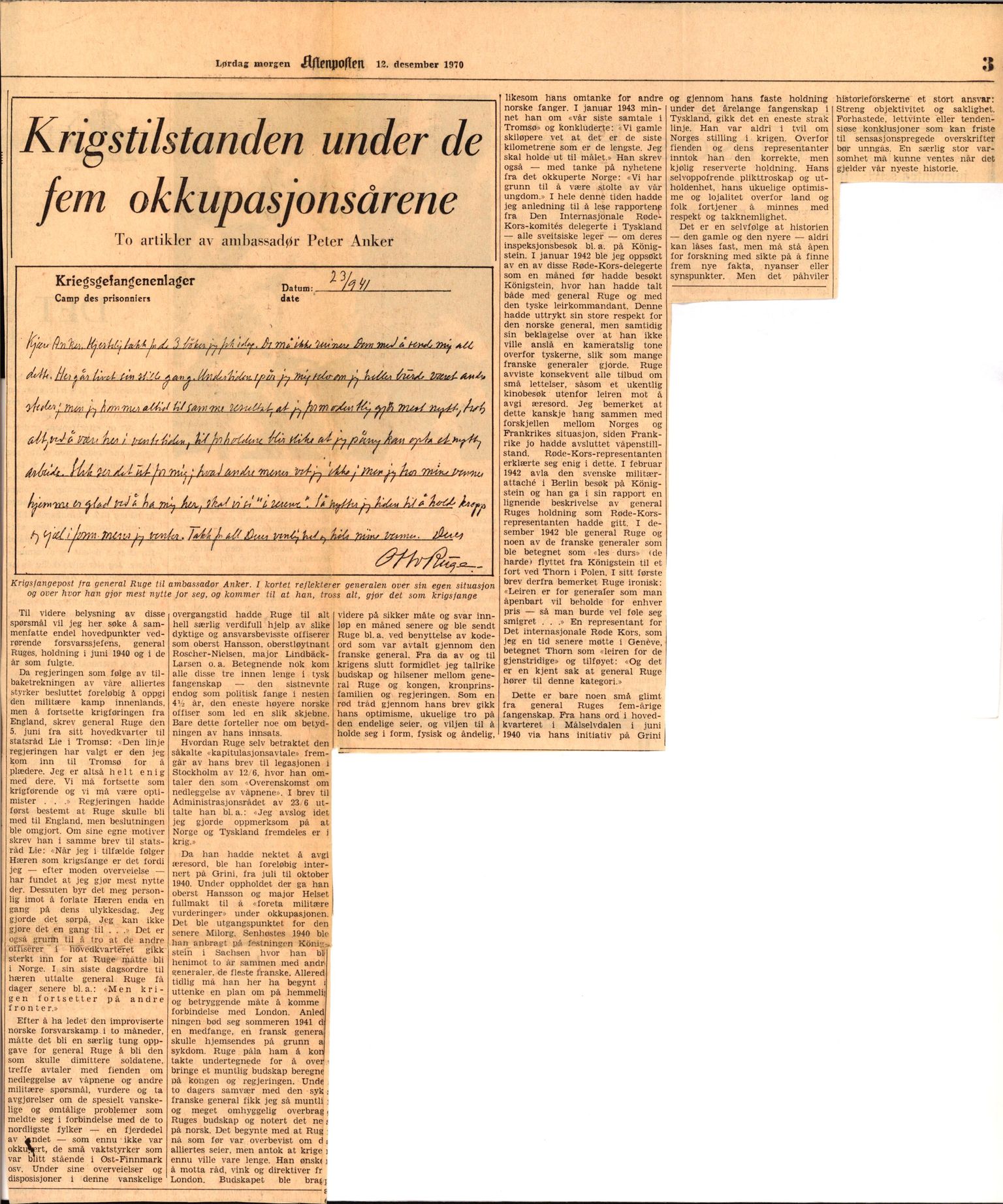 Forsvaret, Forsvarets krigshistoriske avdeling, AV/RA-RAFA-2017/Y/Yf/L0199: II-C-11-2101  -  Kapitulasjonen i 1940, 1940-1971, p. 467