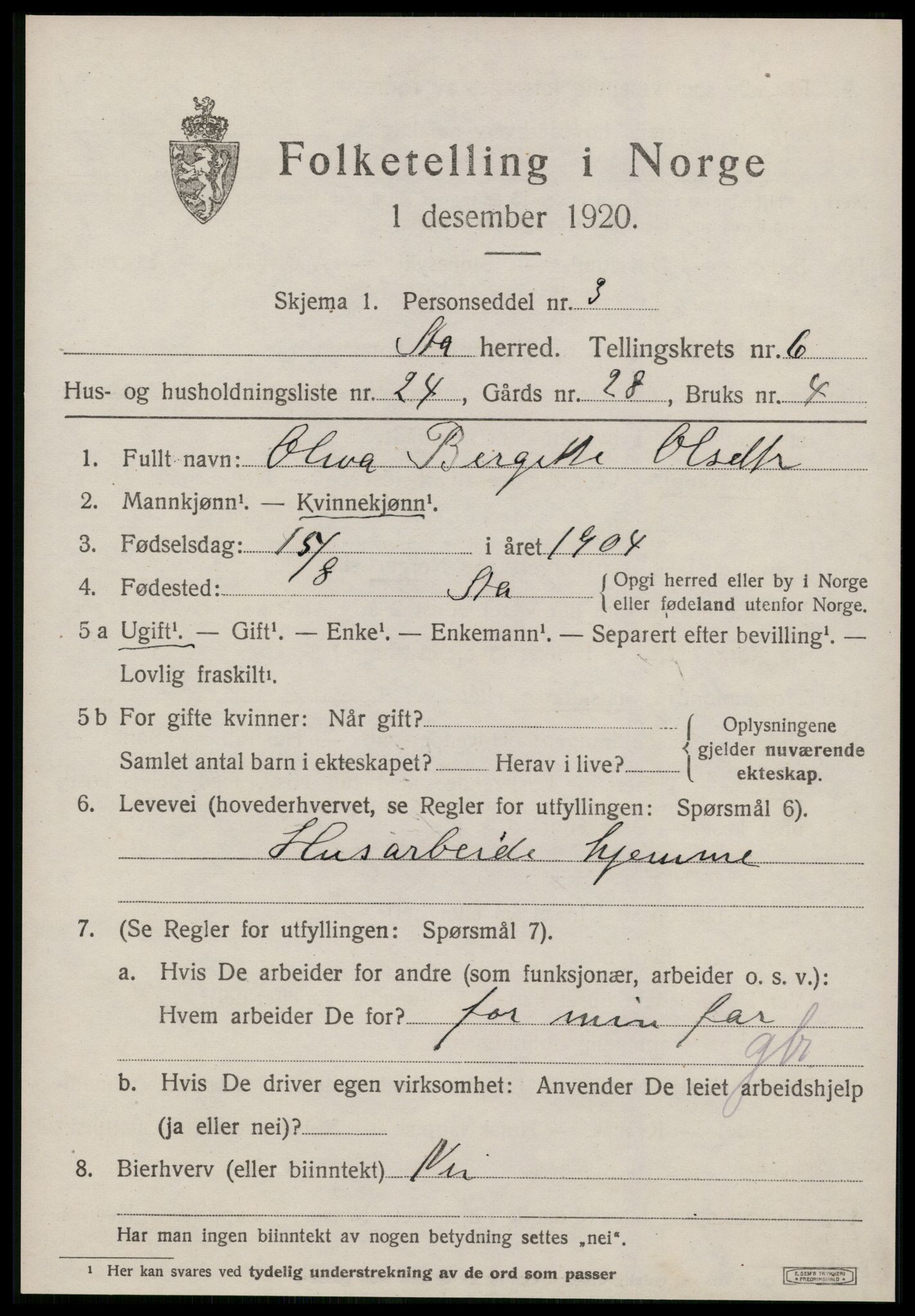 SAT, 1920 census for Å, 1920, p. 2718