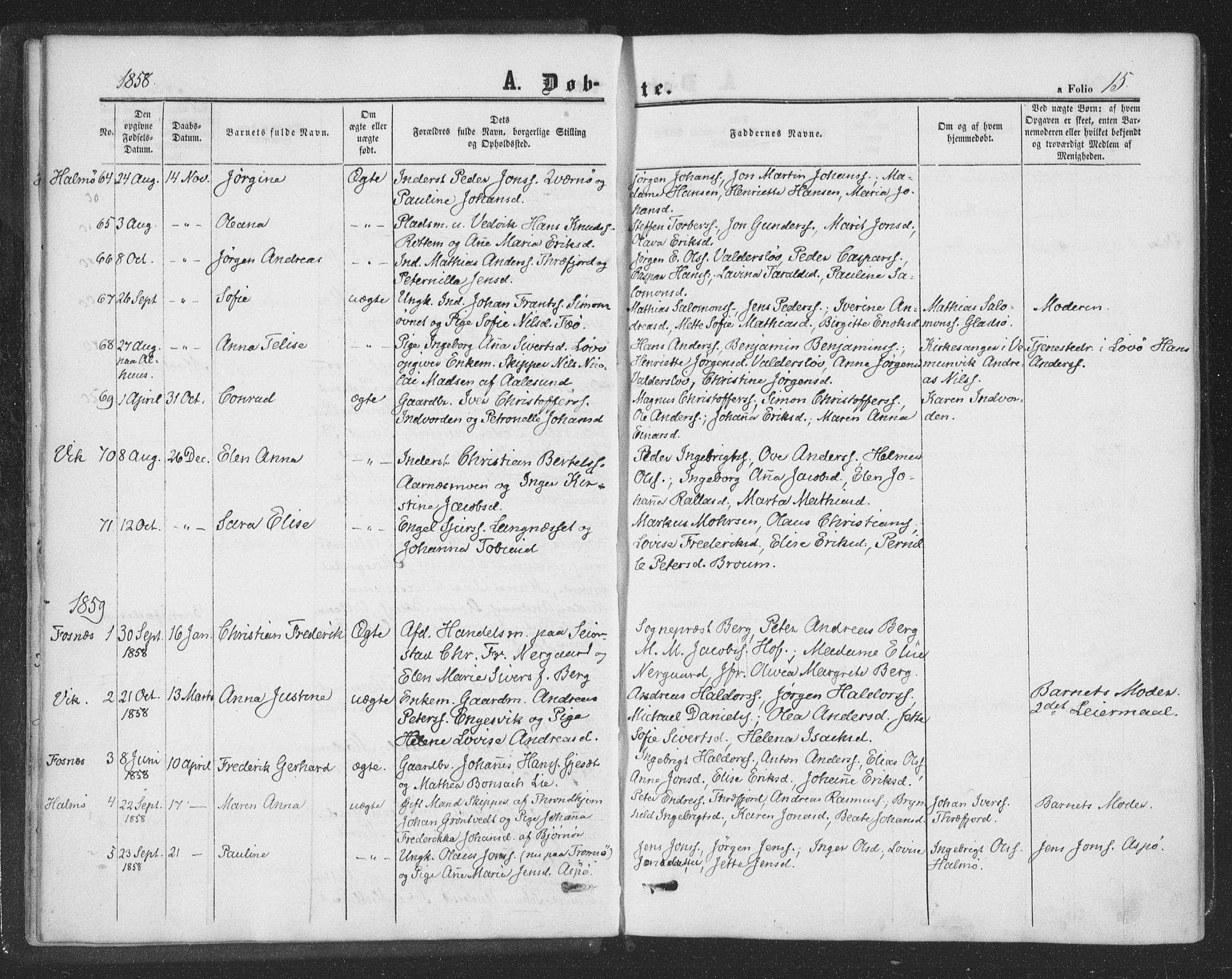 Ministerialprotokoller, klokkerbøker og fødselsregistre - Nord-Trøndelag, SAT/A-1458/773/L0615: Parish register (official) no. 773A06, 1857-1870, p. 15