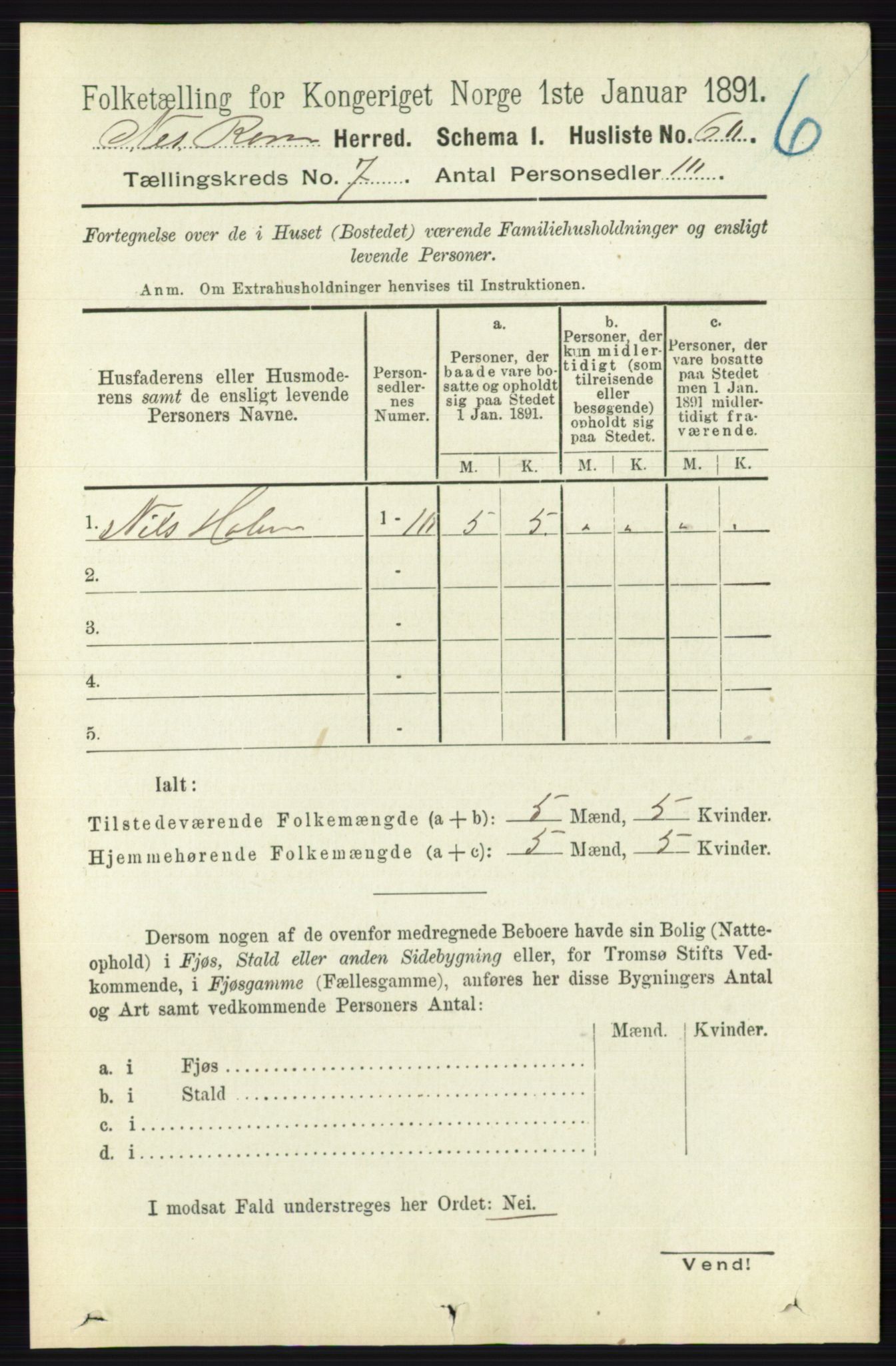 RA, 1891 census for 0236 Nes, 1891, p. 4004