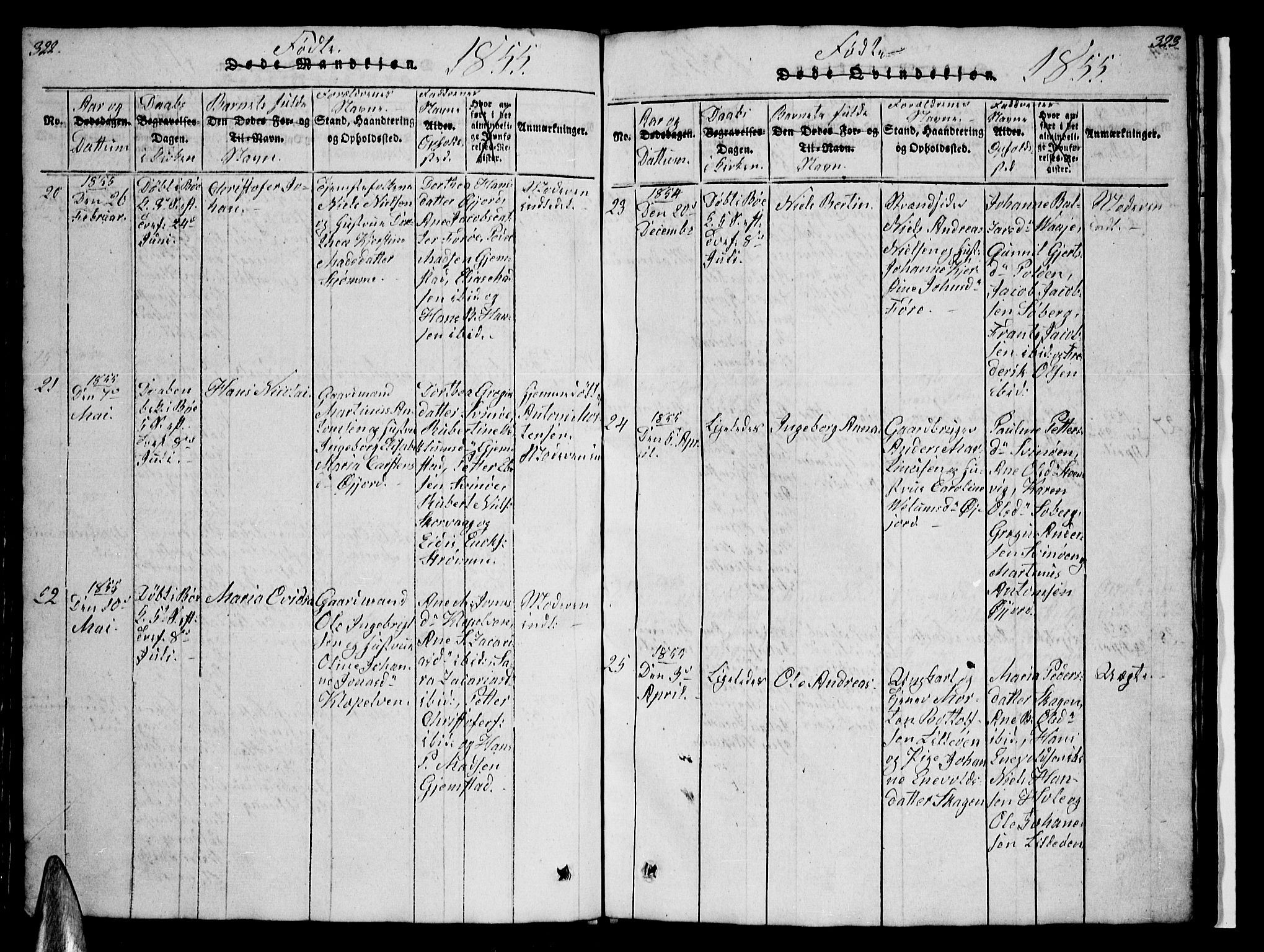 Ministerialprotokoller, klokkerbøker og fødselsregistre - Nordland, AV/SAT-A-1459/891/L1312: Parish register (copy) no. 891C01, 1820-1856, p. 322-323