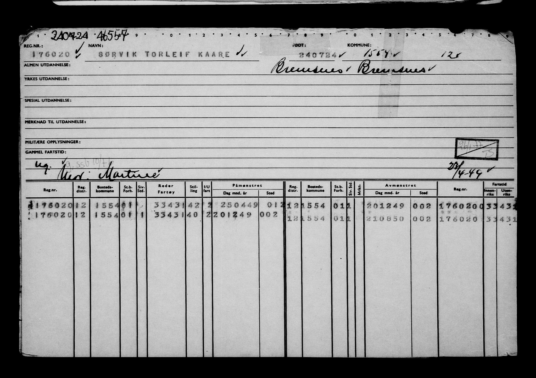 Direktoratet for sjømenn, AV/RA-S-3545/G/Gb/L0234: Hovedkort, 1924, p. 123