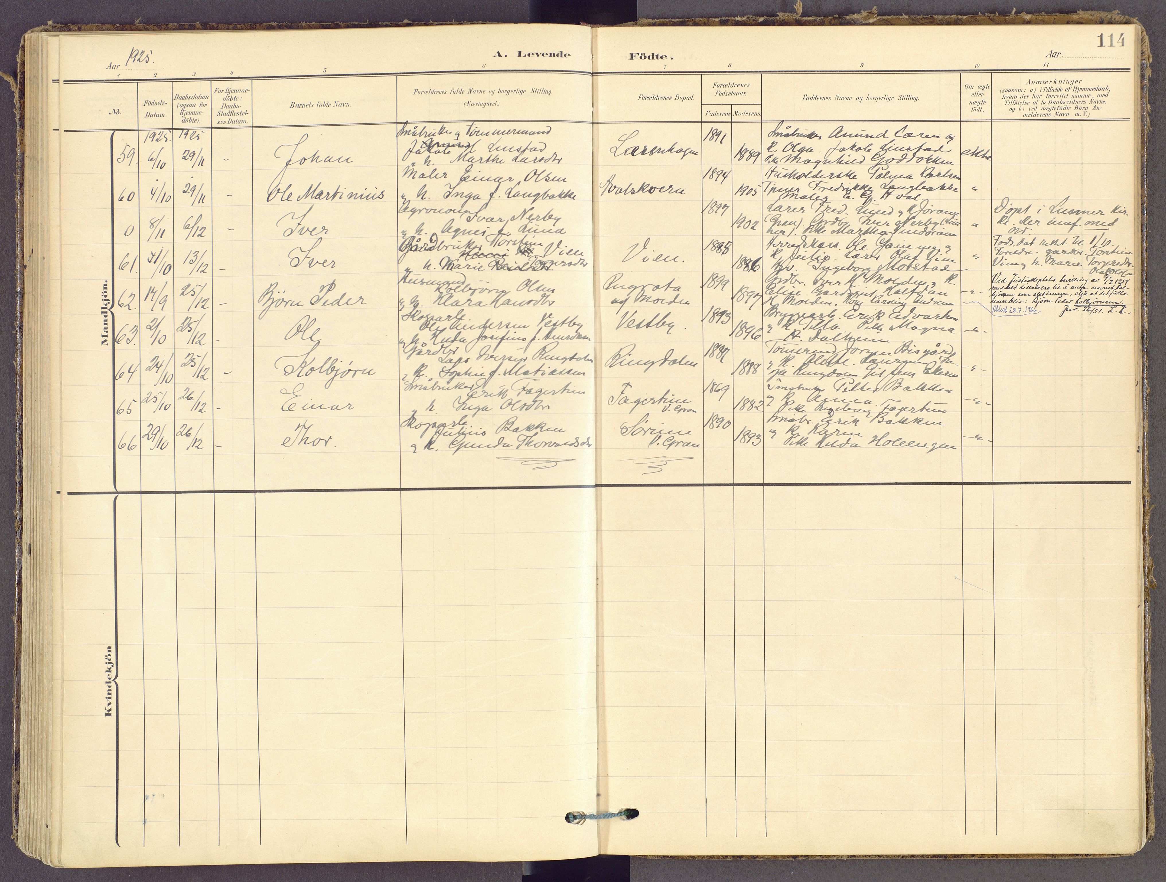 Gran prestekontor, AV/SAH-PREST-112/H/Ha/Haa/L0021: Parish register (official) no. 21, 1908-1932, p. 114