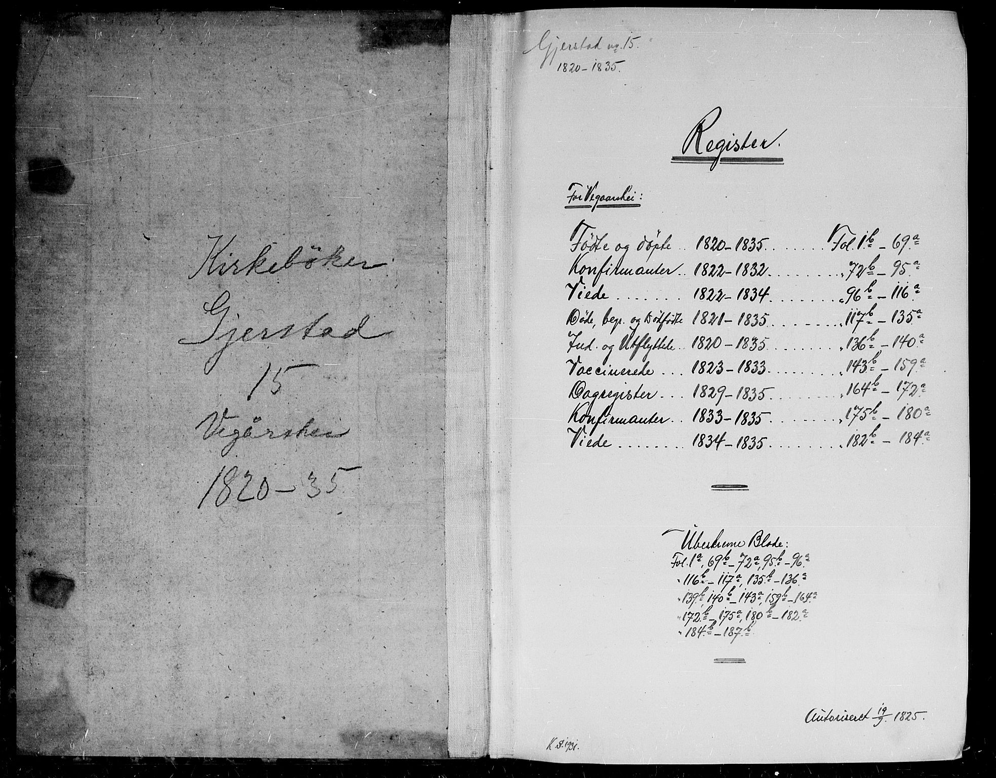 Gjerstad sokneprestkontor, SAK/1111-0014/F/Fa/Fab/L0001: Parish register (official) no. A 1, 1820-1835