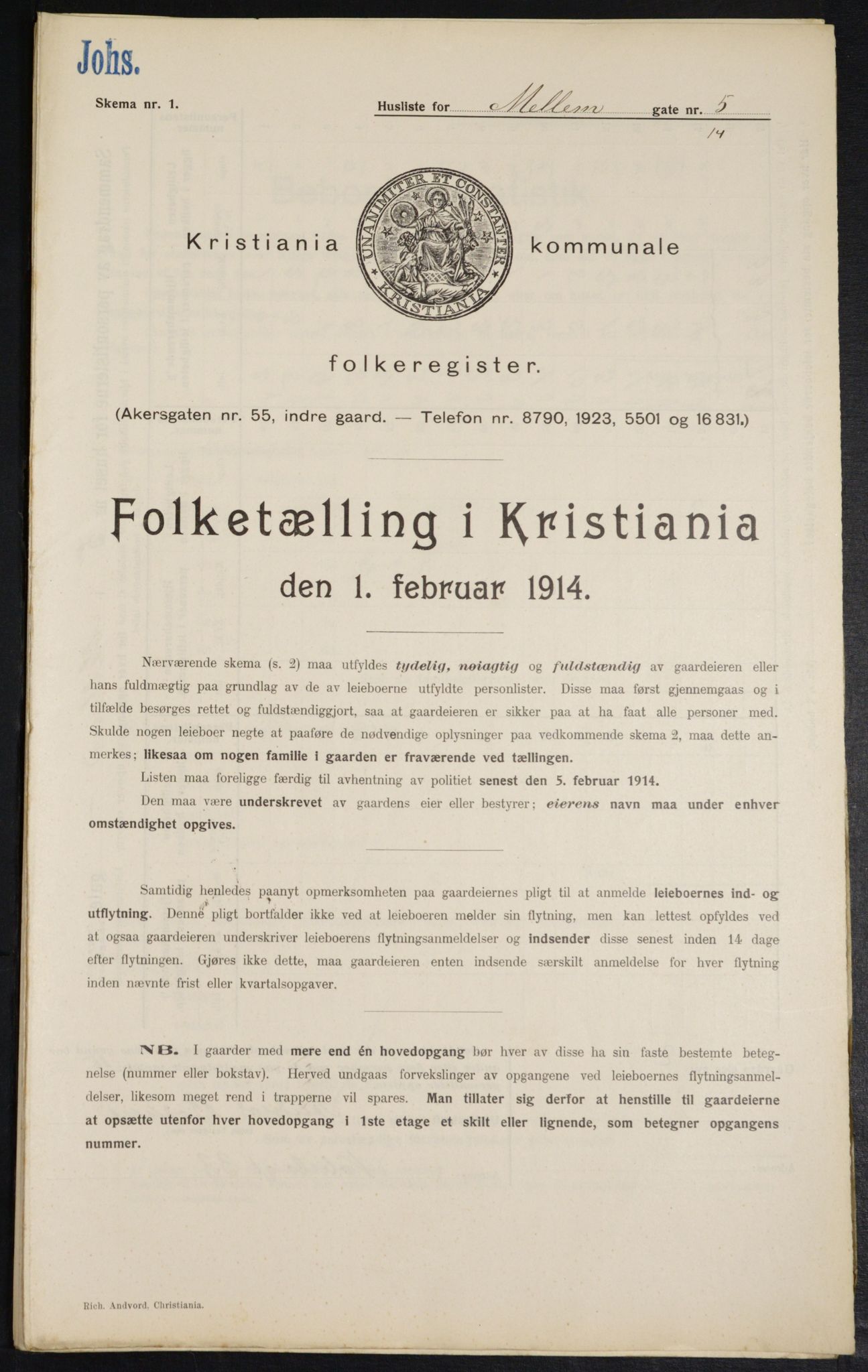 OBA, Municipal Census 1914 for Kristiania, 1914, p. 65017