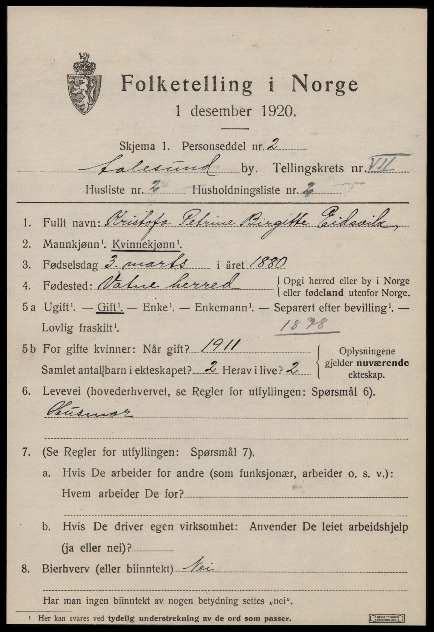 SAT, 1920 census for Ålesund, 1920, p. 19064