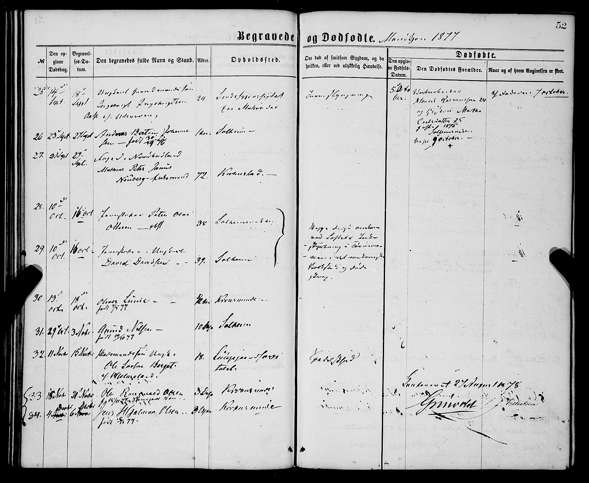 St. Jørgens hospital og Årstad sokneprestembete, AV/SAB-A-99934: Parish register (official) no. A 11, 1864-1886, p. 52