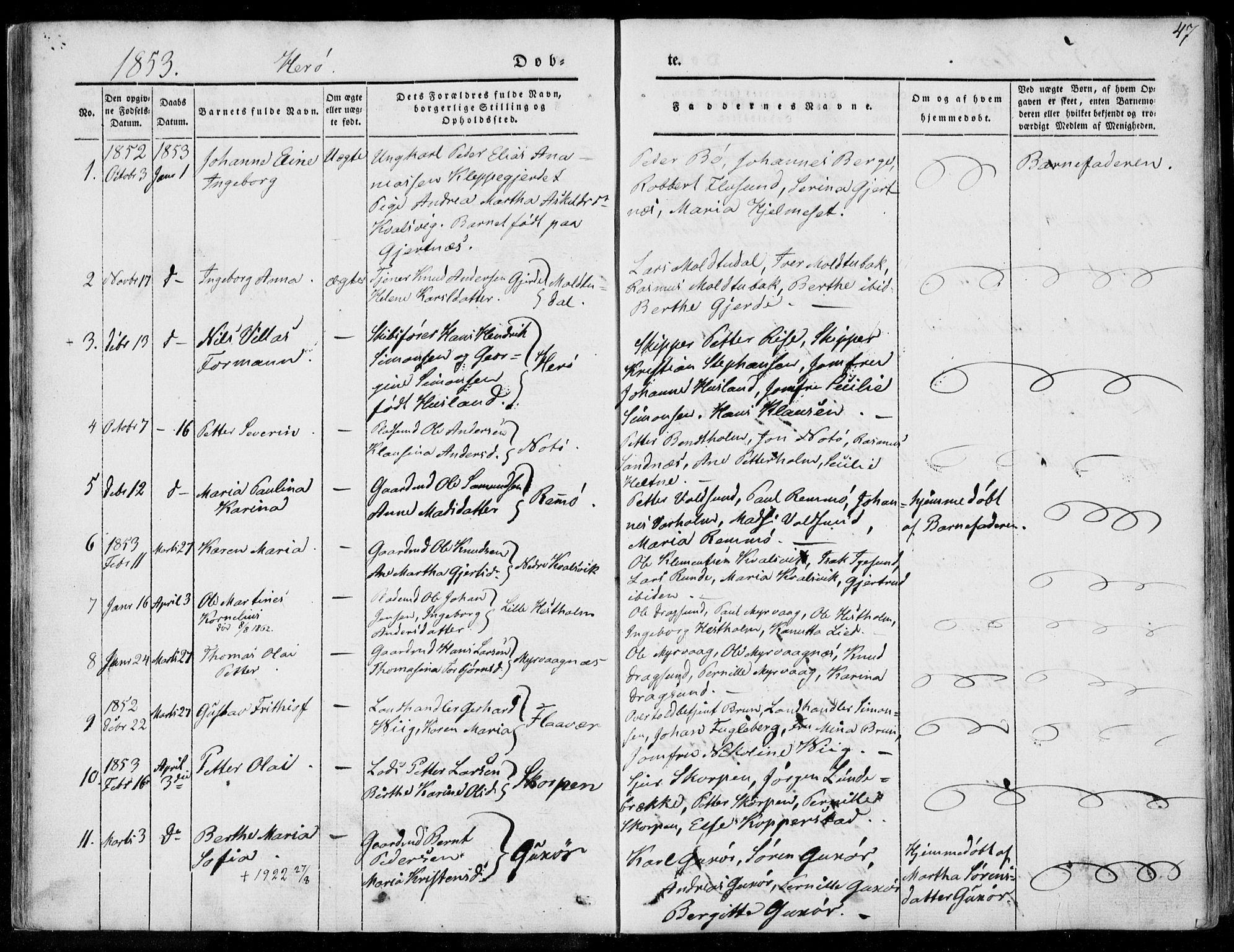 Ministerialprotokoller, klokkerbøker og fødselsregistre - Møre og Romsdal, AV/SAT-A-1454/507/L0070: Parish register (official) no. 507A05, 1842-1873, p. 47