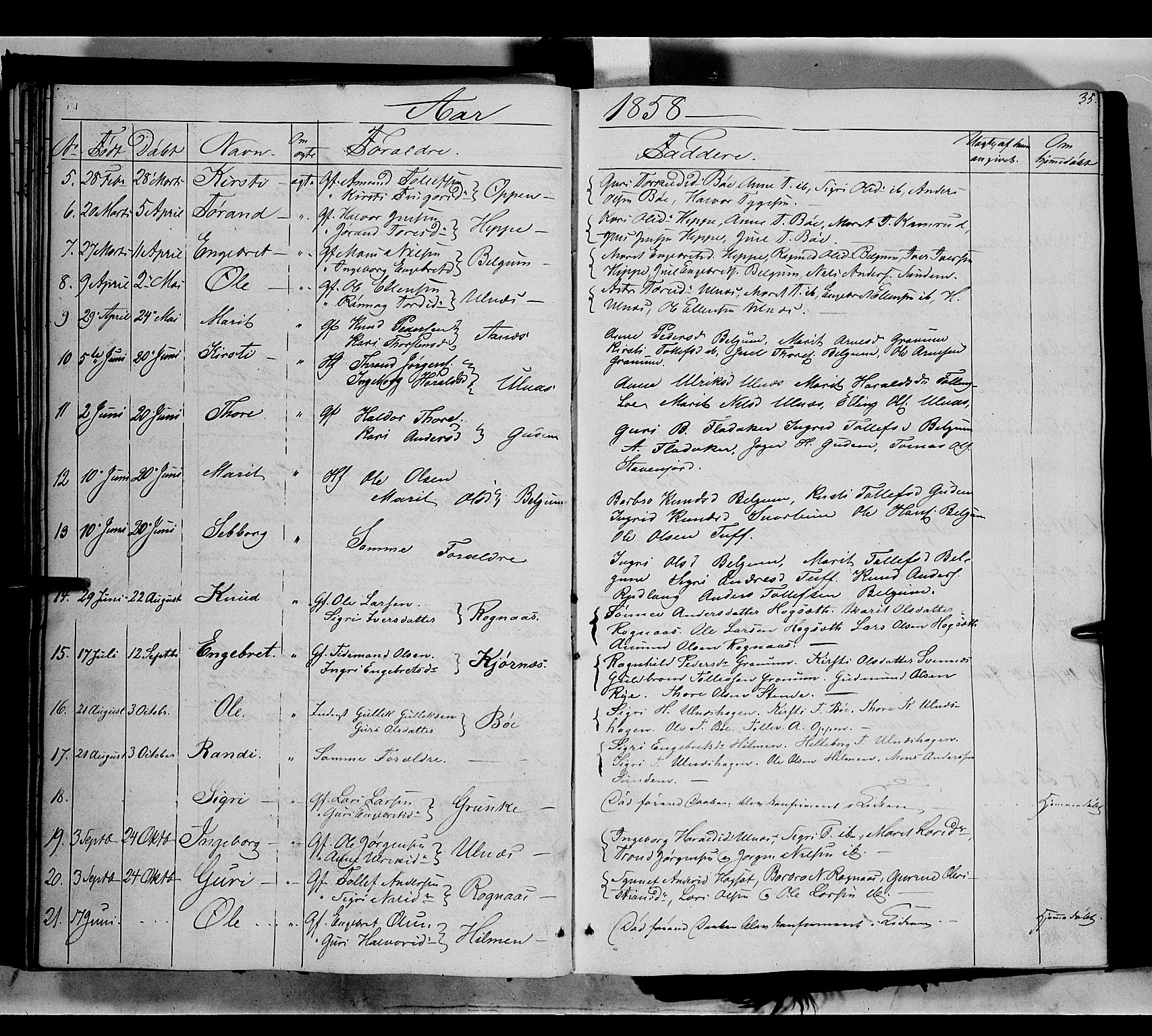 Nord-Aurdal prestekontor, AV/SAH-PREST-132/H/Ha/Haa/L0006: Parish register (official) no. 6, 1842-1863, p. 35