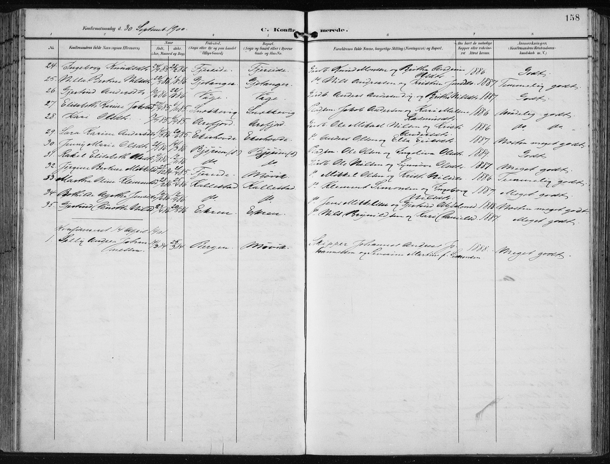 Fjell sokneprestembete, SAB/A-75301/H/Haa: Parish register (official) no. A  9, 1899-1910, p. 158