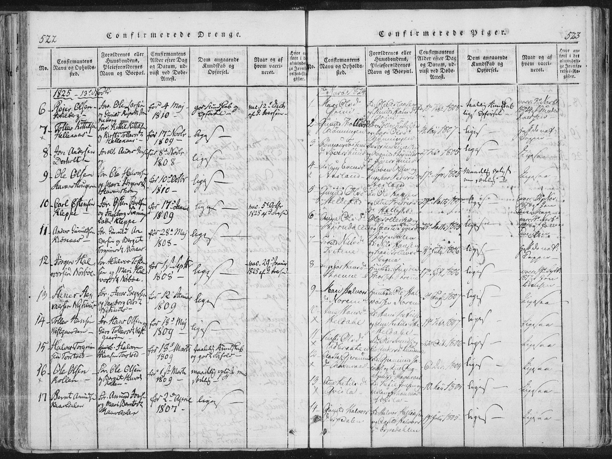 Bø kirkebøker, SAKO/A-257/F/Fa/L0006: Parish register (official) no. 6, 1815-1831, p. 522-523
