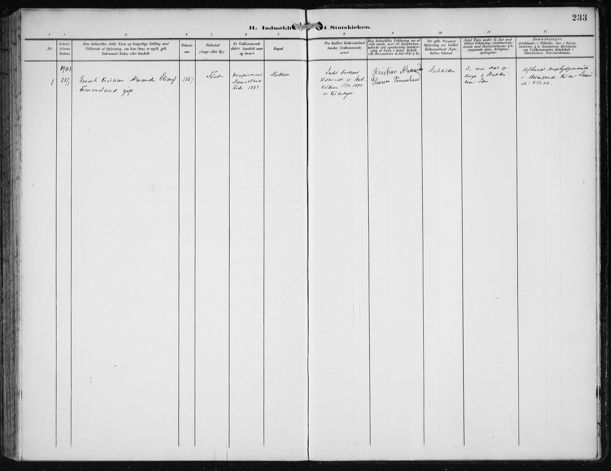 Fana Sokneprestembete, SAB/A-75101/H/Haa/Haai/L0003: Parish register (official) no. I 3, 1900-1912, p. 233