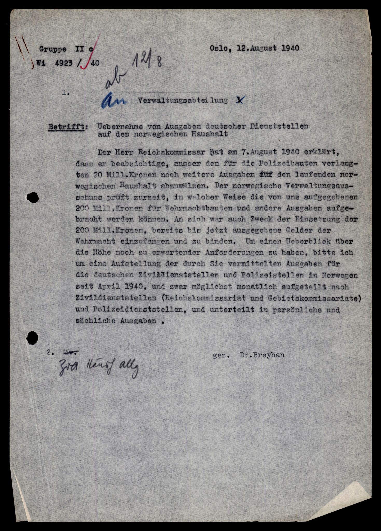 Forsvarets Overkommando. 2 kontor. Arkiv 11.4. Spredte tyske arkivsaker, AV/RA-RAFA-7031/D/Dar/Darb/L0004: Reichskommissariat - Hauptabteilung Vervaltung og Hauptabteilung Volkswirtschaft, 1940-1945, p. 498