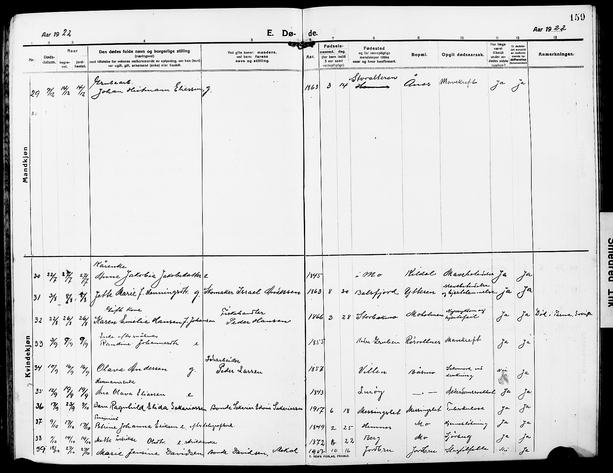 Ministerialprotokoller, klokkerbøker og fødselsregistre - Nordland, AV/SAT-A-1459/827/L0424: Parish register (copy) no. 827C13, 1921-1930, p. 159