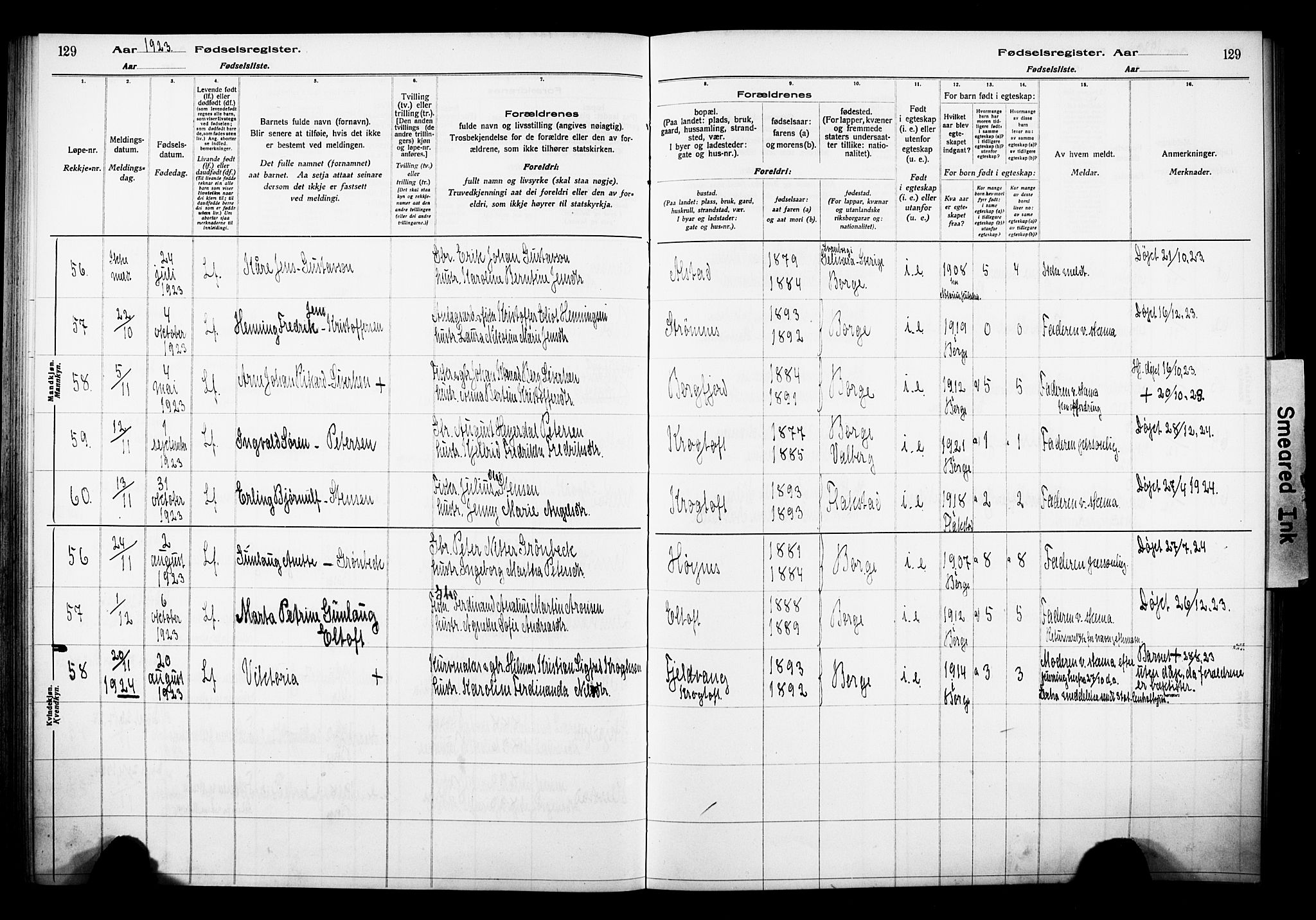 Ministerialprotokoller, klokkerbøker og fødselsregistre - Nordland, AV/SAT-A-1459/880/L1145: Birth register no. 880.II.4.1, 1916-1929, p. 129