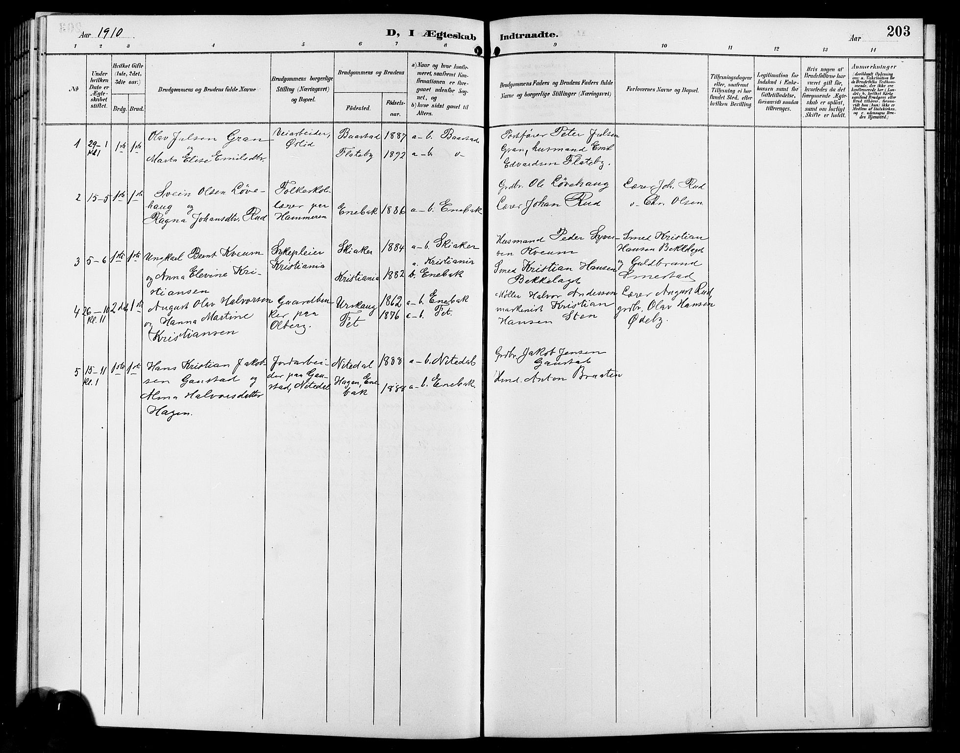 Enebakk prestekontor Kirkebøker, SAO/A-10171c/G/Ga/L0006: Parish register (copy) no. I 6, 1889-1911, p. 203