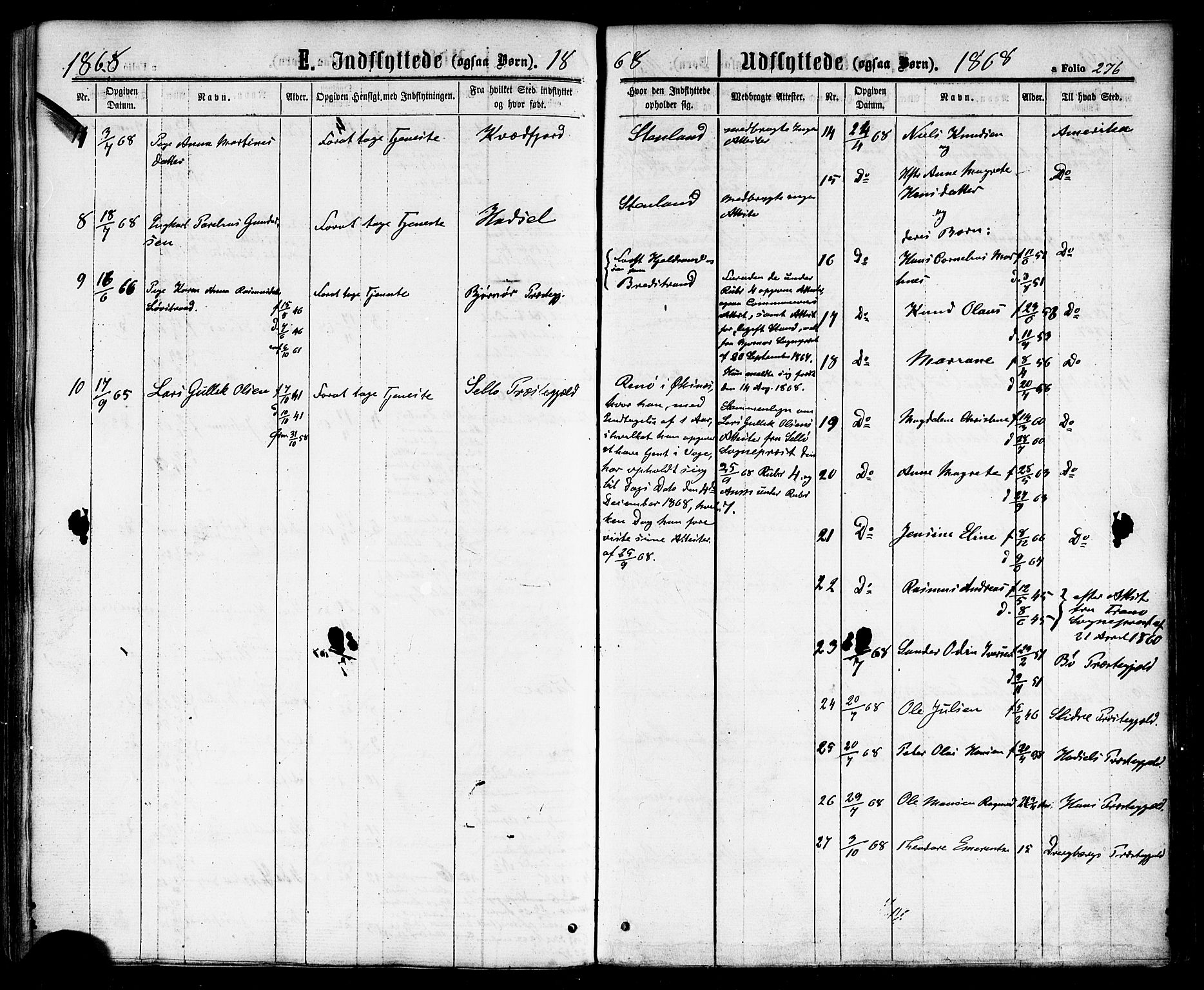 Ministerialprotokoller, klokkerbøker og fødselsregistre - Nordland, AV/SAT-A-1459/893/L1334: Parish register (official) no. 893A07, 1867-1877, p. 276