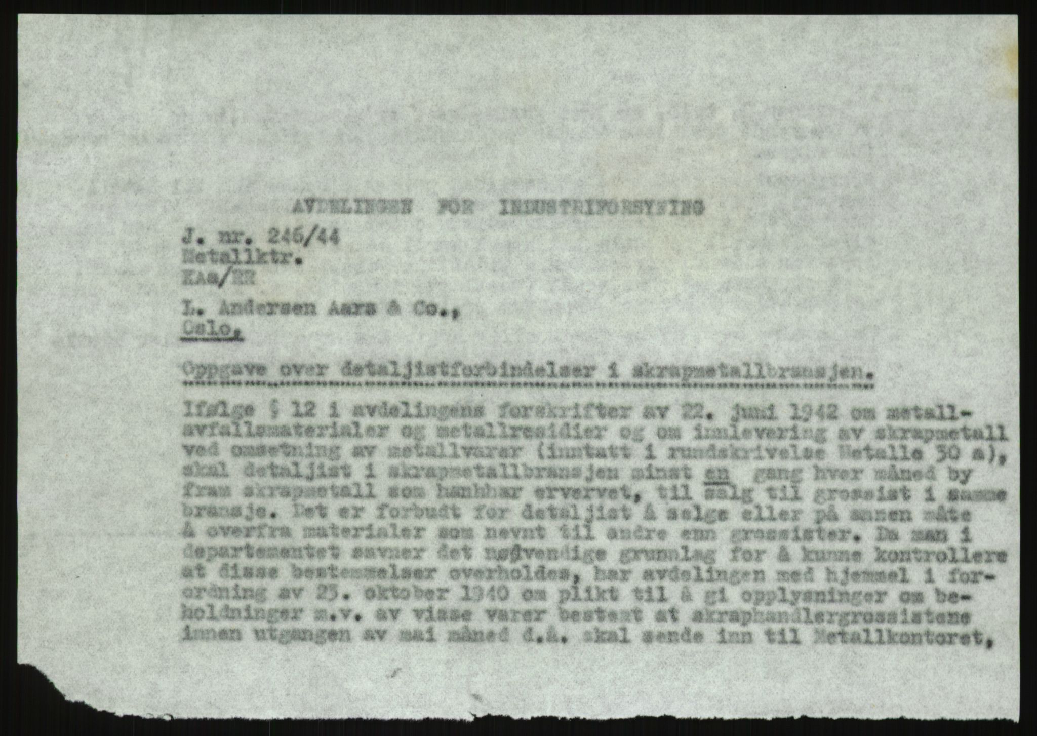 Direktoratet for industriforsyning, Sekretariatet, AV/RA-S-4153/D/Df/L0054: 9. Metallkontoret, 1940-1945, p. 1803