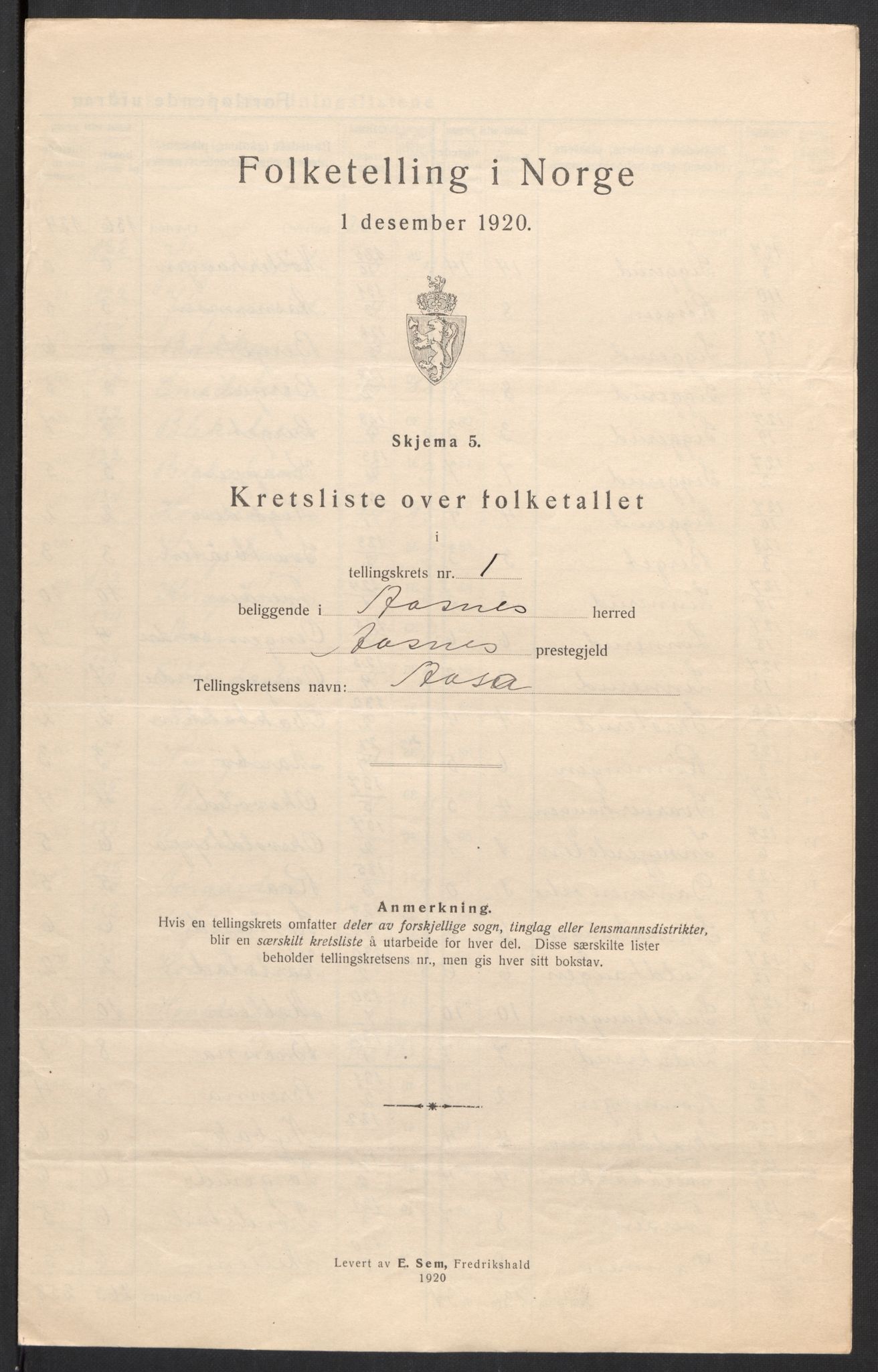 SAH, 1920 census for Åsnes, 1920, p. 6