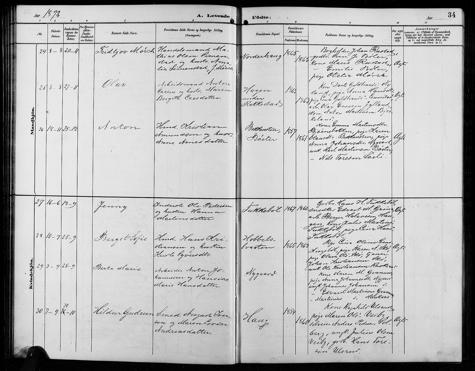 Enebakk prestekontor Kirkebøker, AV/SAO-A-10171c/G/Ga/L0006: Parish register (copy) no. I 6, 1889-1911, p. 34