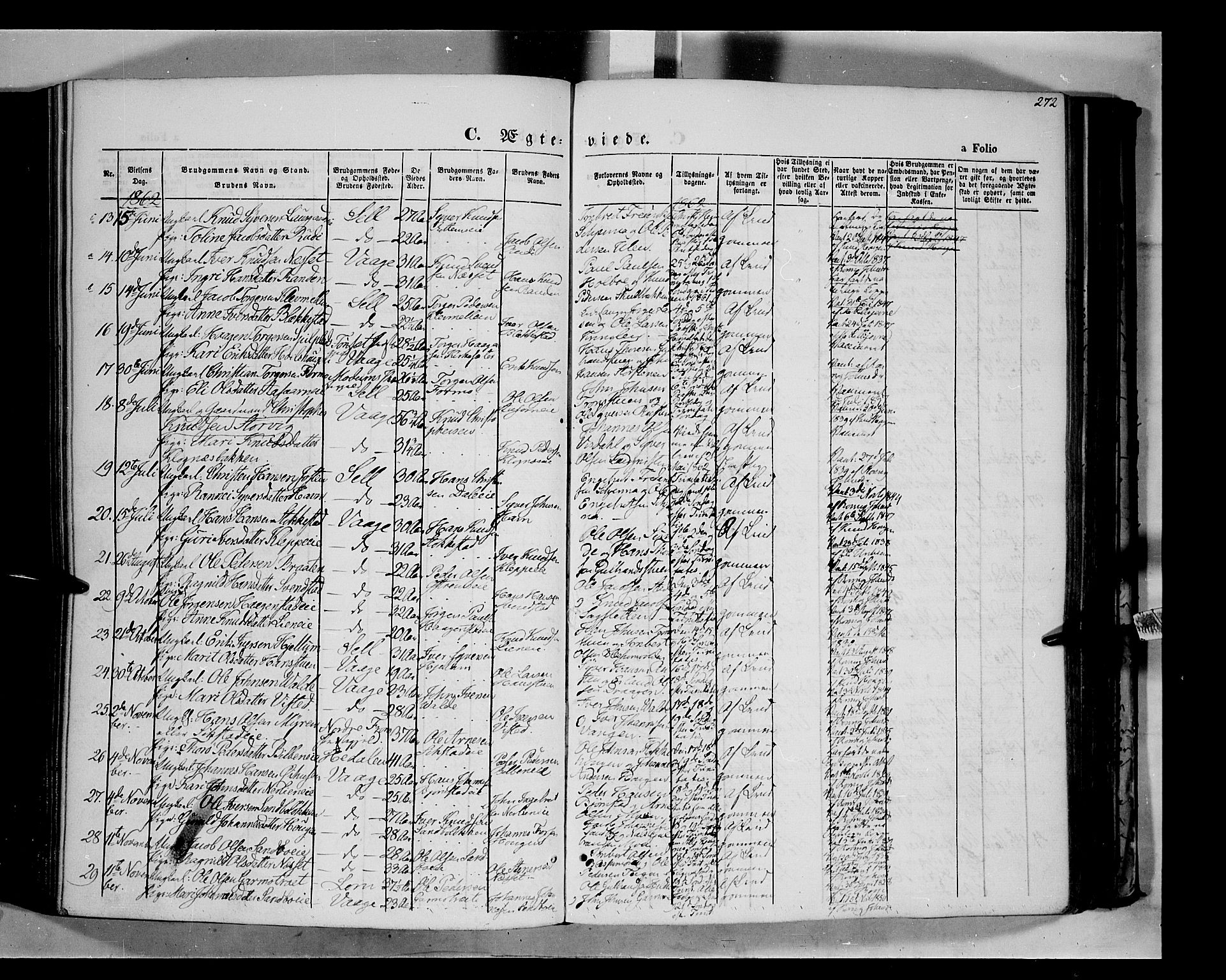 Vågå prestekontor, SAH/PREST-076/H/Ha/Haa/L0006: Parish register (official) no. 6 /1, 1856-1872, p. 272