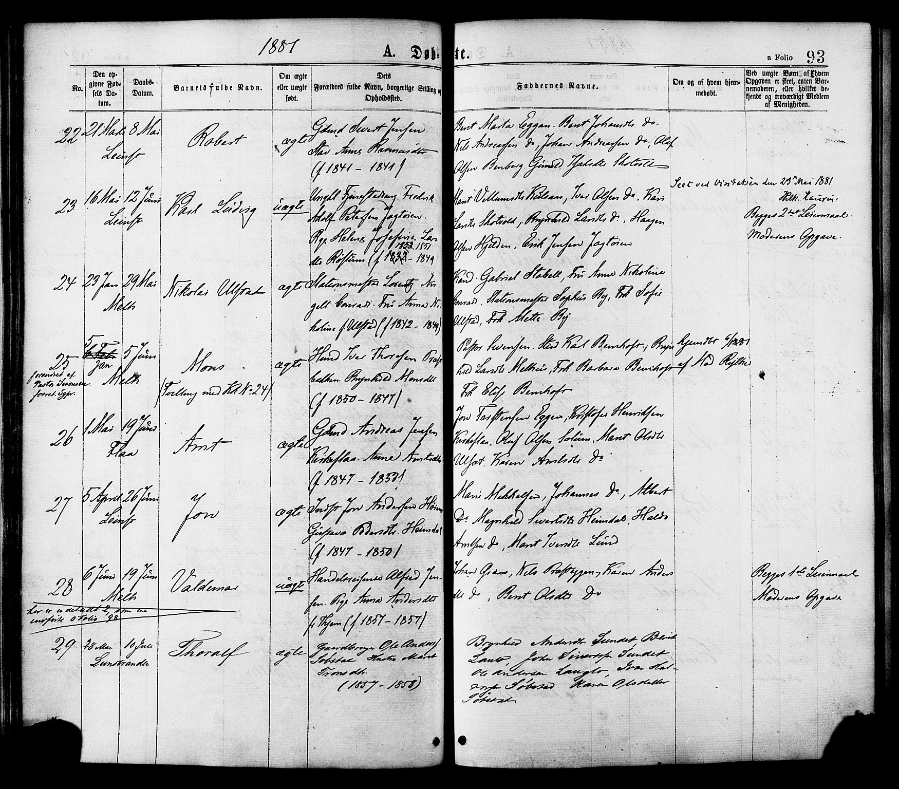 Ministerialprotokoller, klokkerbøker og fødselsregistre - Sør-Trøndelag, SAT/A-1456/691/L1079: Parish register (official) no. 691A11, 1873-1886, p. 93