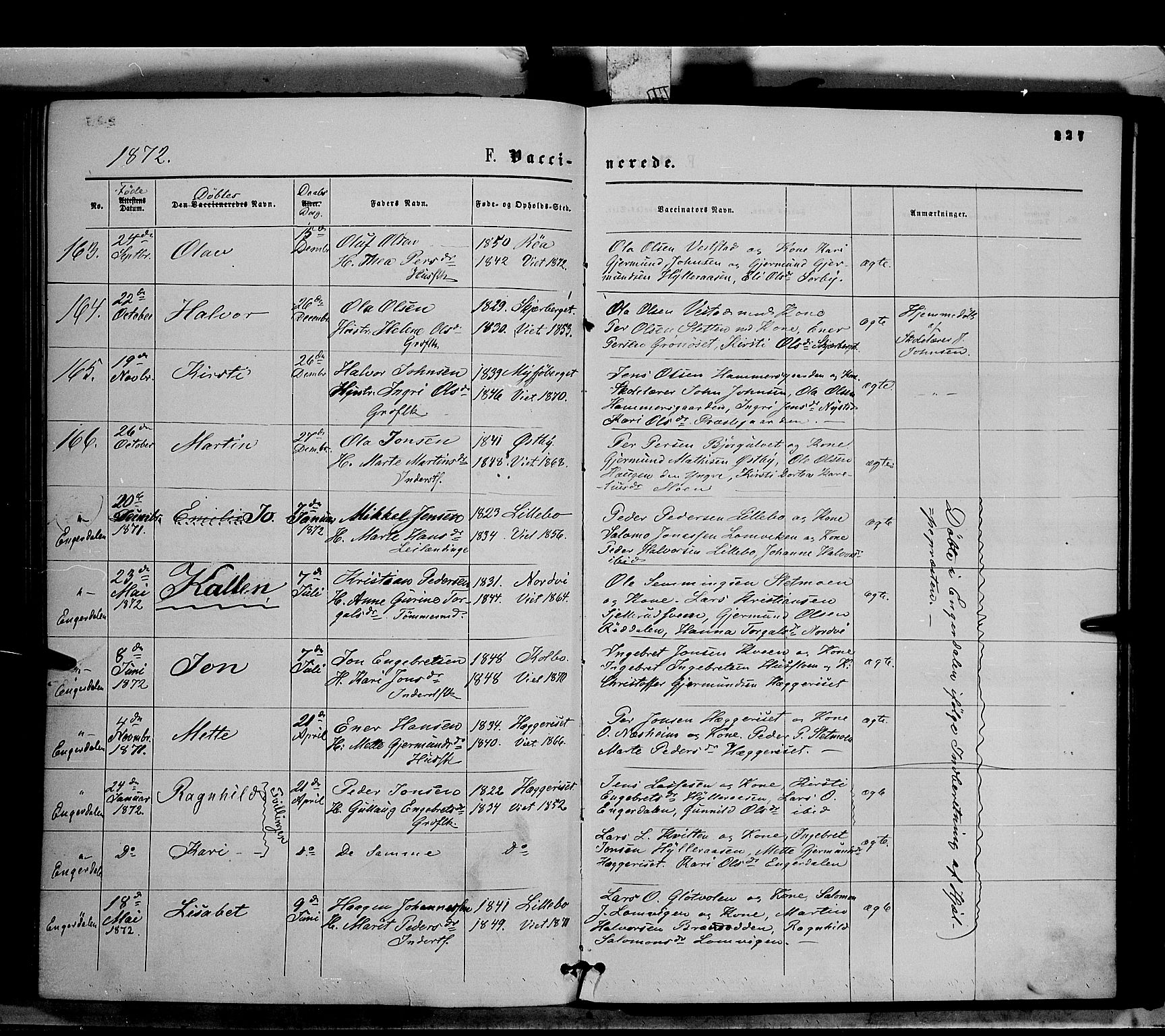 Trysil prestekontor, SAH/PREST-046/H/Ha/Haa/L0006: Parish register (official) no. 6, 1866-1873, p. 227