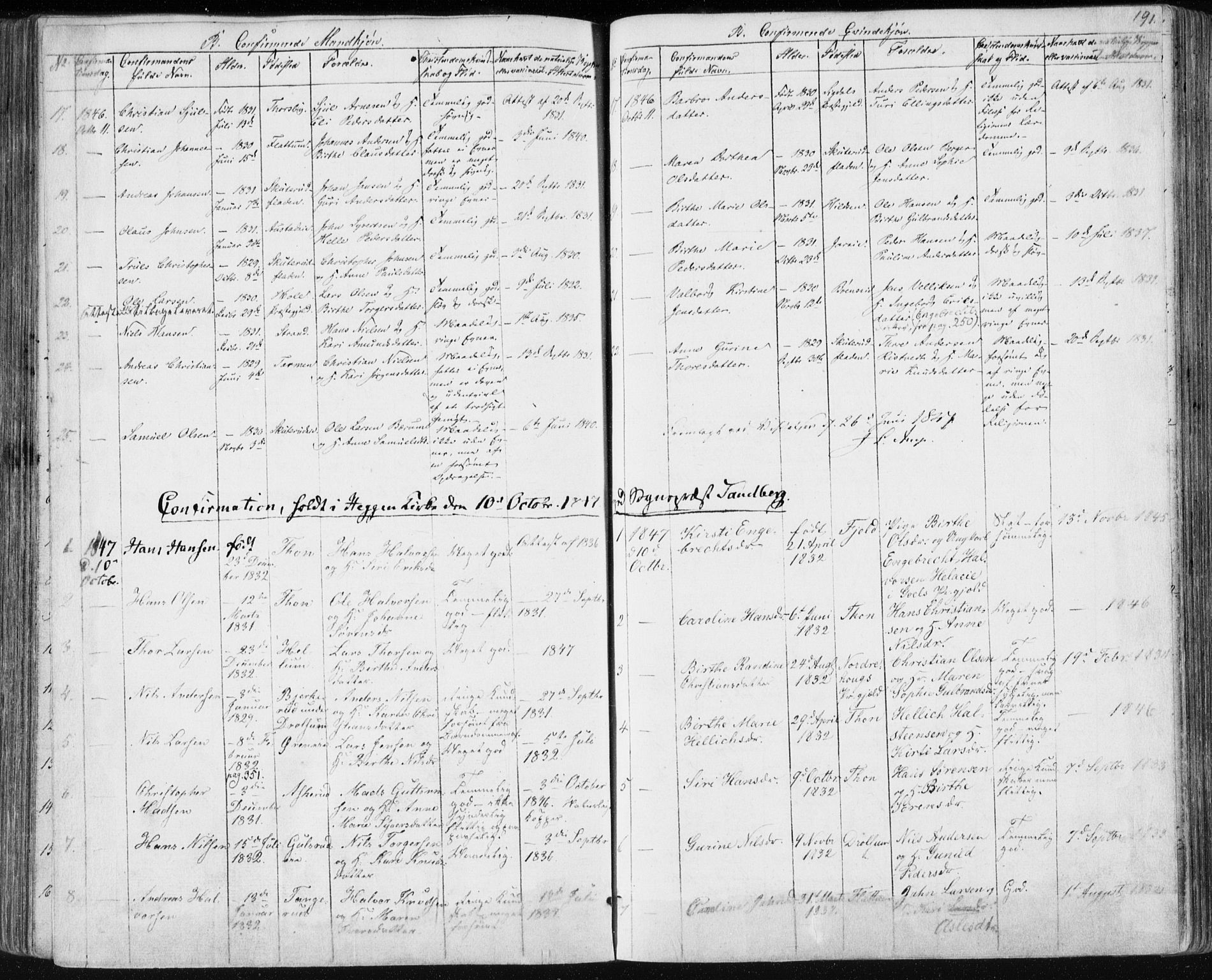 Modum kirkebøker, SAKO/A-234/F/Fa/L0007: Parish register (official) no. 7, 1841-1850, p. 191