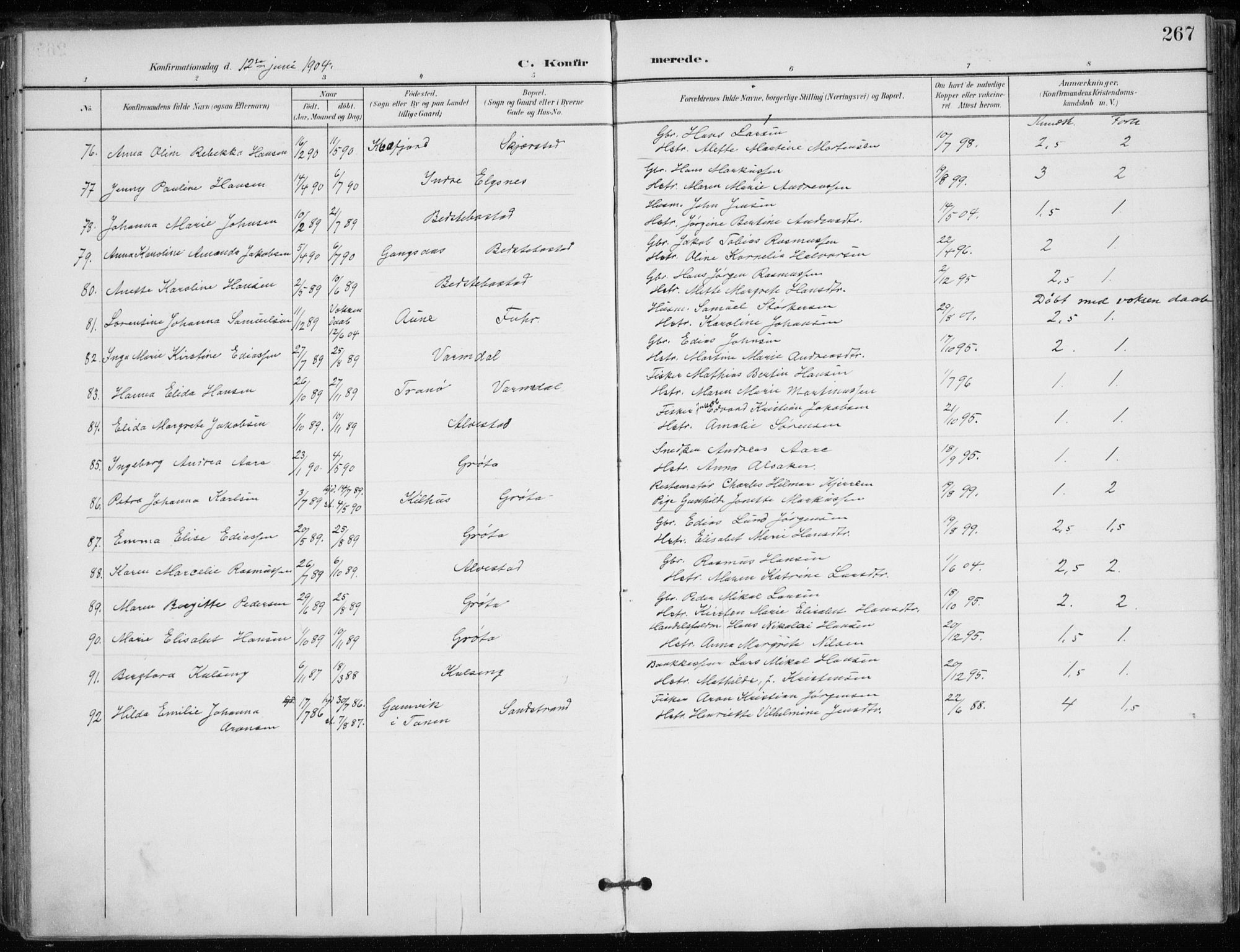 Trondenes sokneprestkontor, SATØ/S-1319/H/Ha/L0017kirke: Parish register (official) no. 17, 1899-1908, p. 267