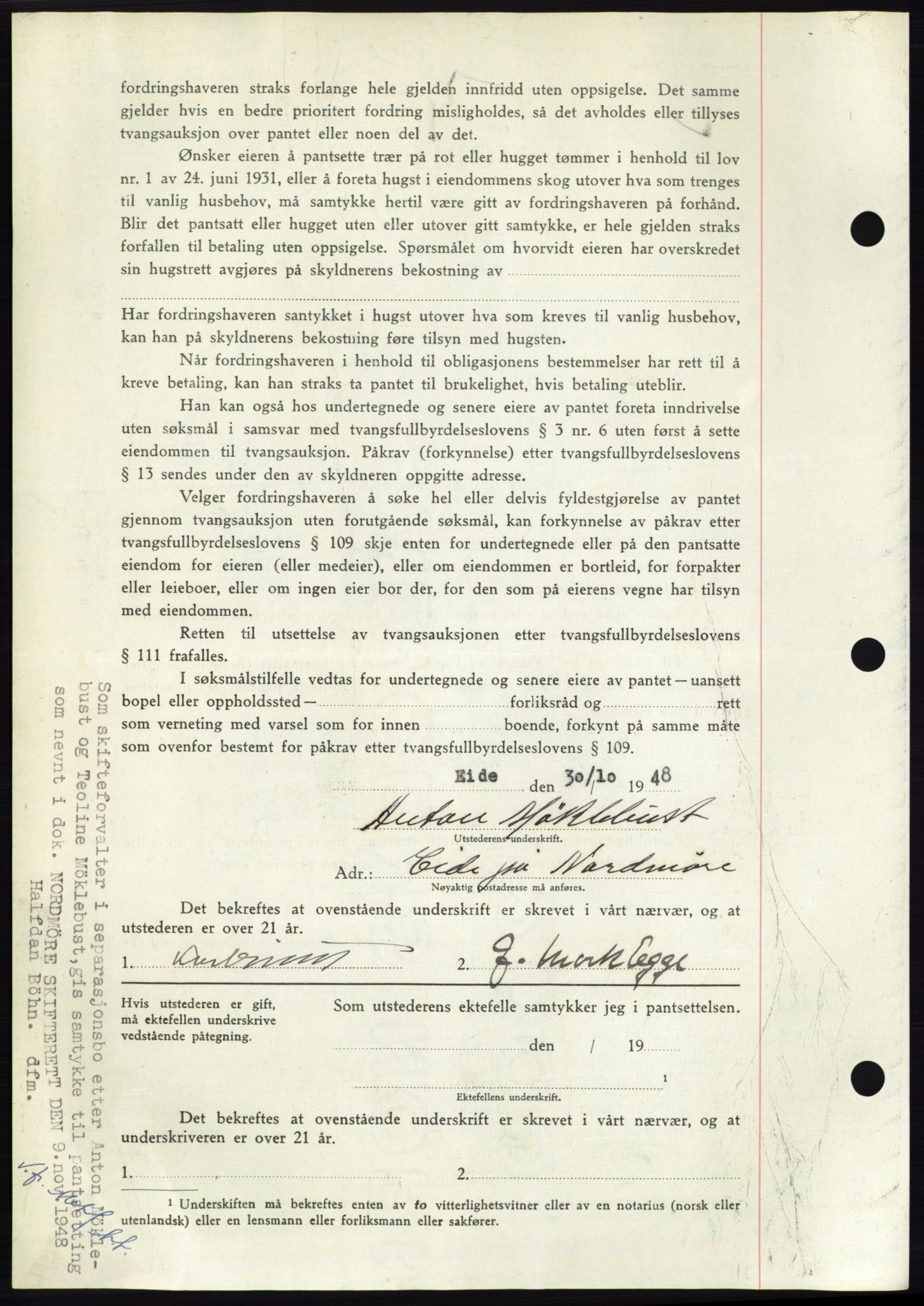 Nordmøre sorenskriveri, AV/SAT-A-4132/1/2/2Ca: Mortgage book no. B99, 1948-1948, Diary no: : 3138/1948