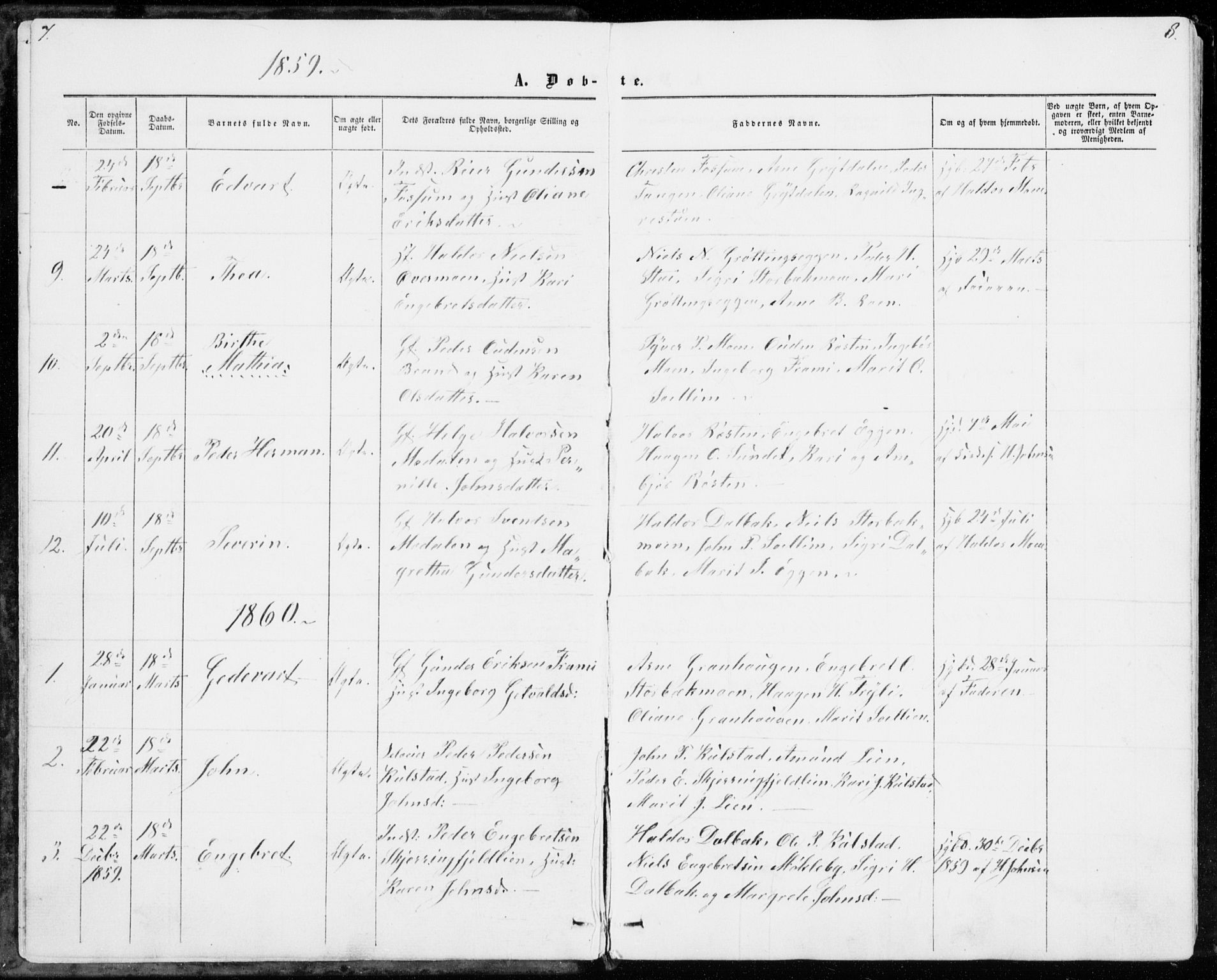 Sollia prestekontor, SAH/PREST-050/H/Ha/Haa/L0001: Parish register (official) no. 1, 1856-1885, p. 7-8
