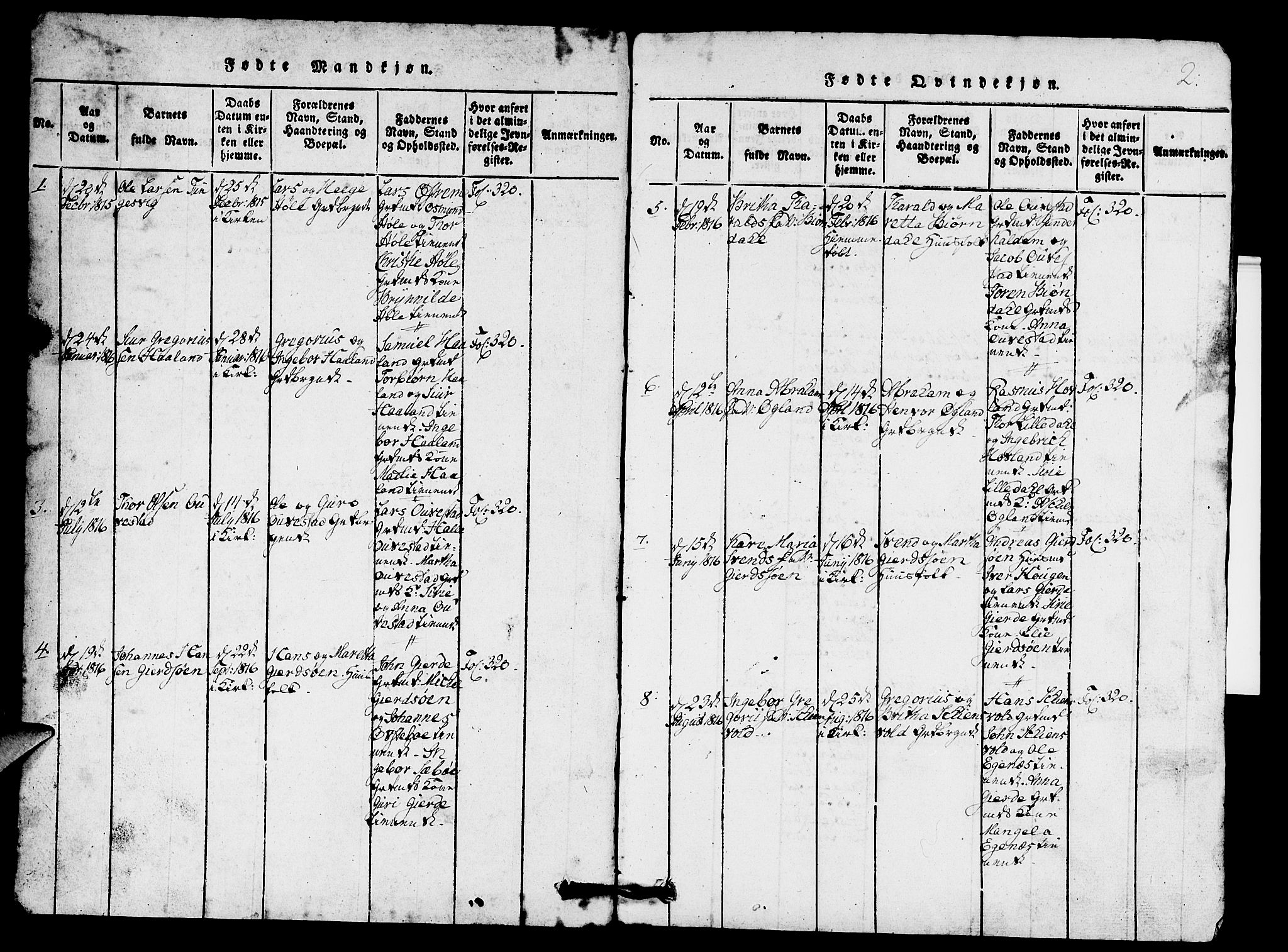 Etne sokneprestembete, SAB/A-75001/H/Hab: Parish register (copy) no. A 1, 1815-1849, p. 2