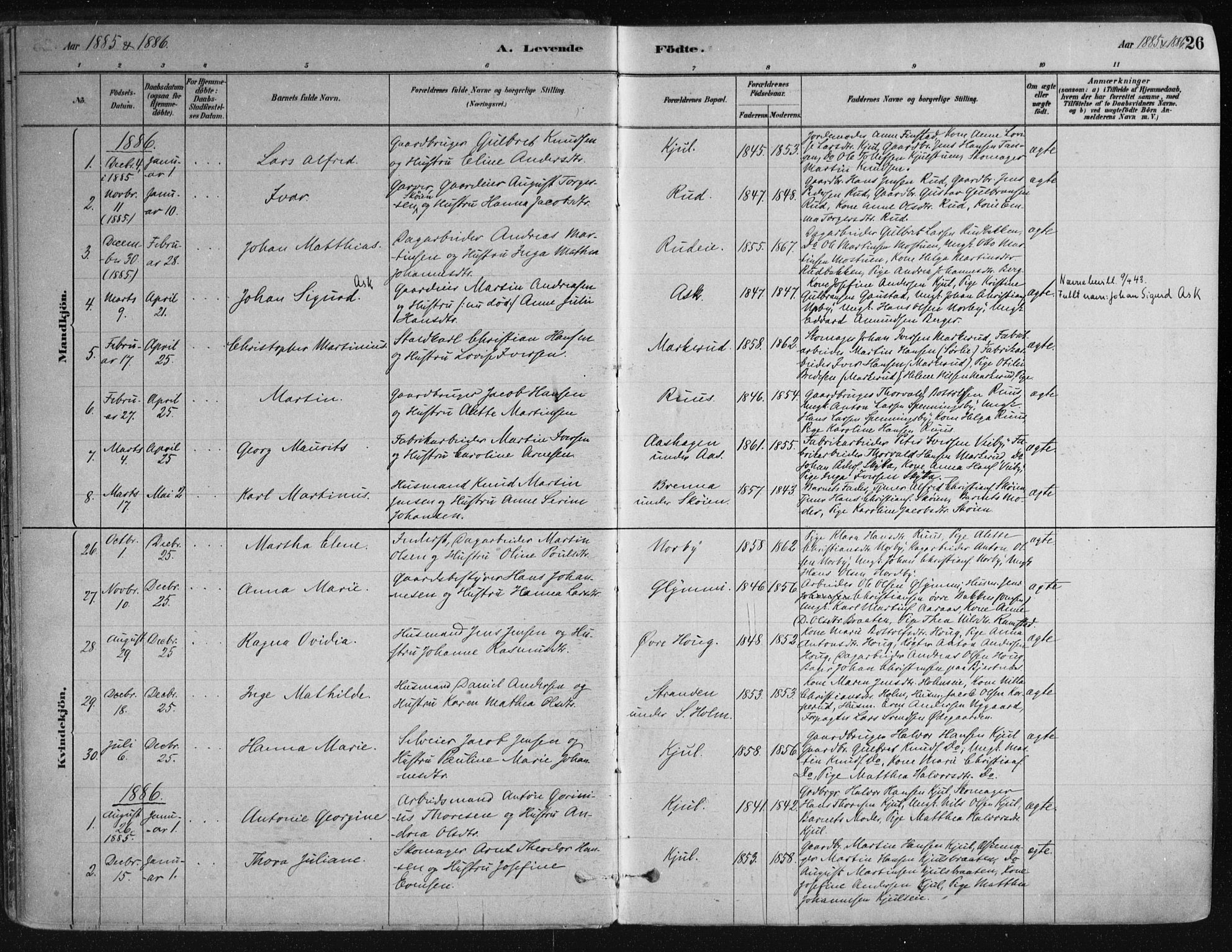 Nittedal prestekontor Kirkebøker, AV/SAO-A-10365a/F/Fa/L0007: Parish register (official) no. I 7, 1879-1901, p. 26