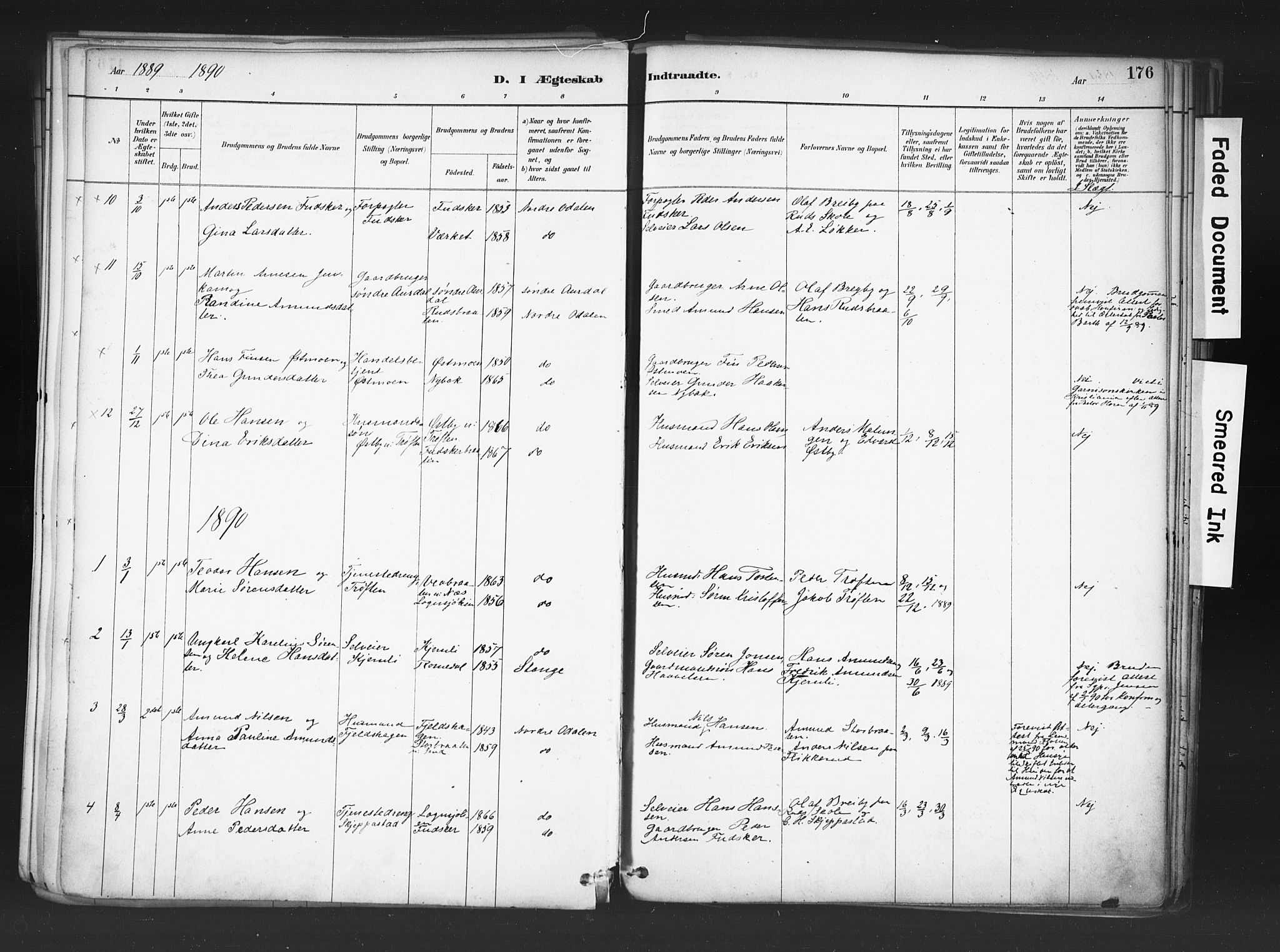 Nord-Odal prestekontor, SAH/PREST-032/H/Ha/Haa/L0006: Parish register (official) no. 6, 1886-1901, p. 176