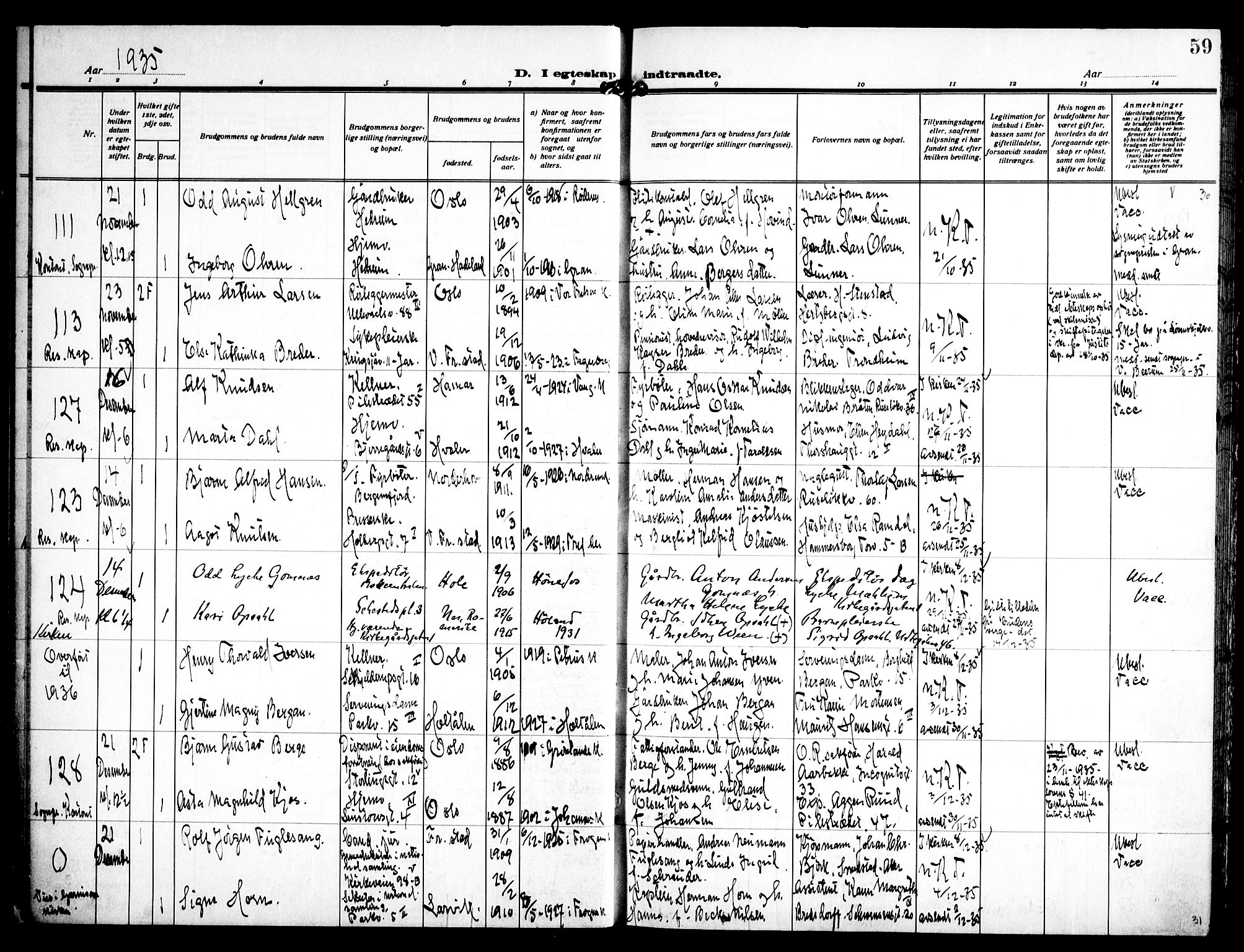 Trefoldighet prestekontor Kirkebøker, AV/SAO-A-10882/H/Ha/L0005: Banns register no. 5, 1932-1952, p. 59