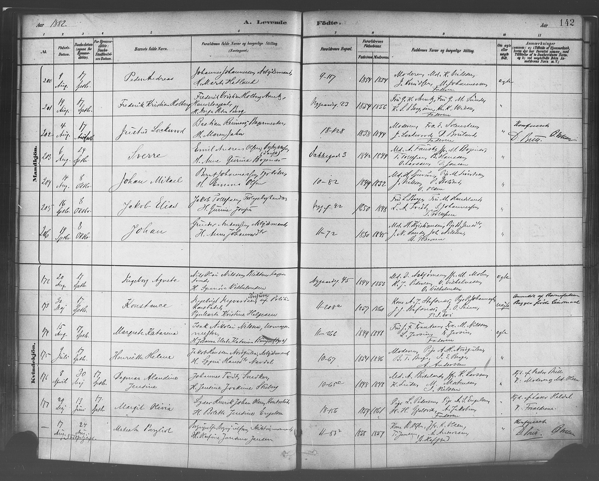 Domkirken sokneprestembete, AV/SAB-A-74801/H/Haa/L0023: Parish register (official) no. B 6, 1879-1887, p. 142