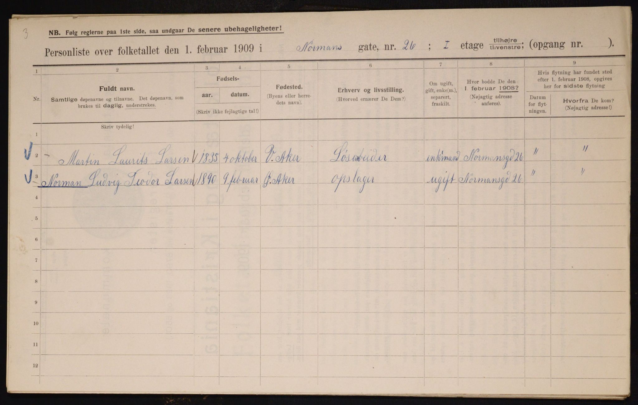 OBA, Municipal Census 1909 for Kristiania, 1909, p. 66587