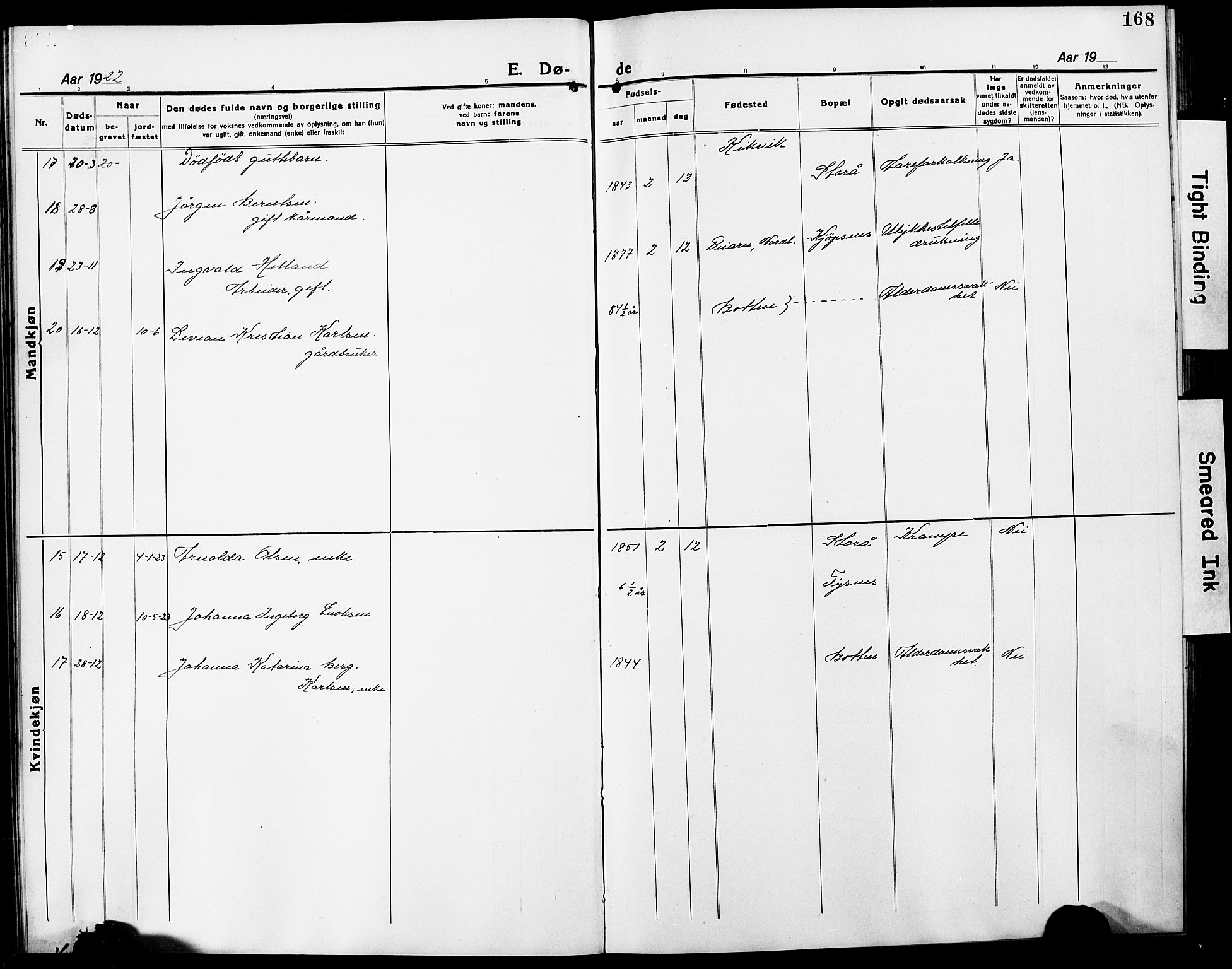 Ministerialprotokoller, klokkerbøker og fødselsregistre - Nordland, AV/SAT-A-1459/861/L0878: Parish register (copy) no. 861C04, 1917-1928, p. 168