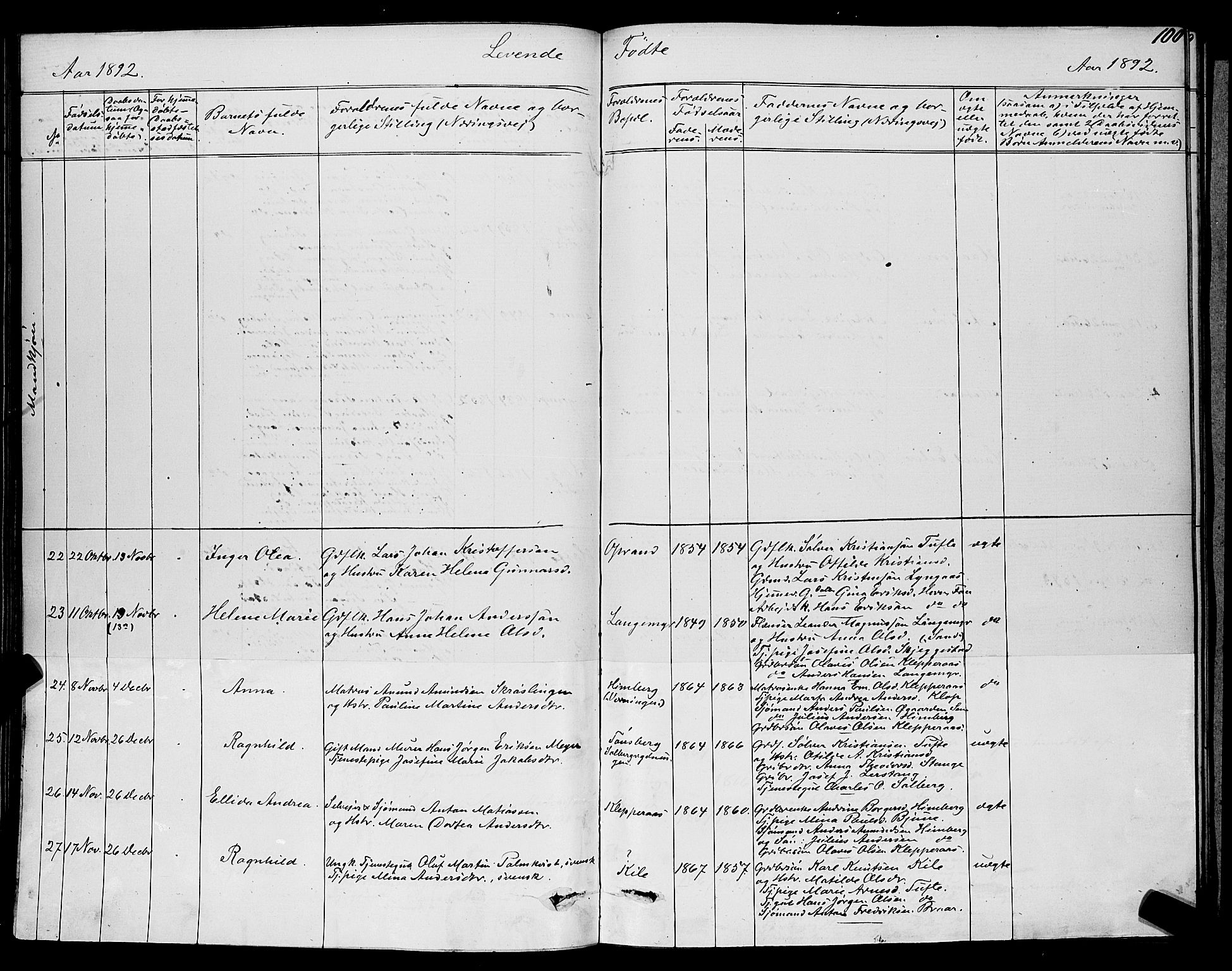 Ramnes kirkebøker, SAKO/A-314/G/Ga/L0003: Parish register (copy) no. I 3, 1870-1896, p. 100