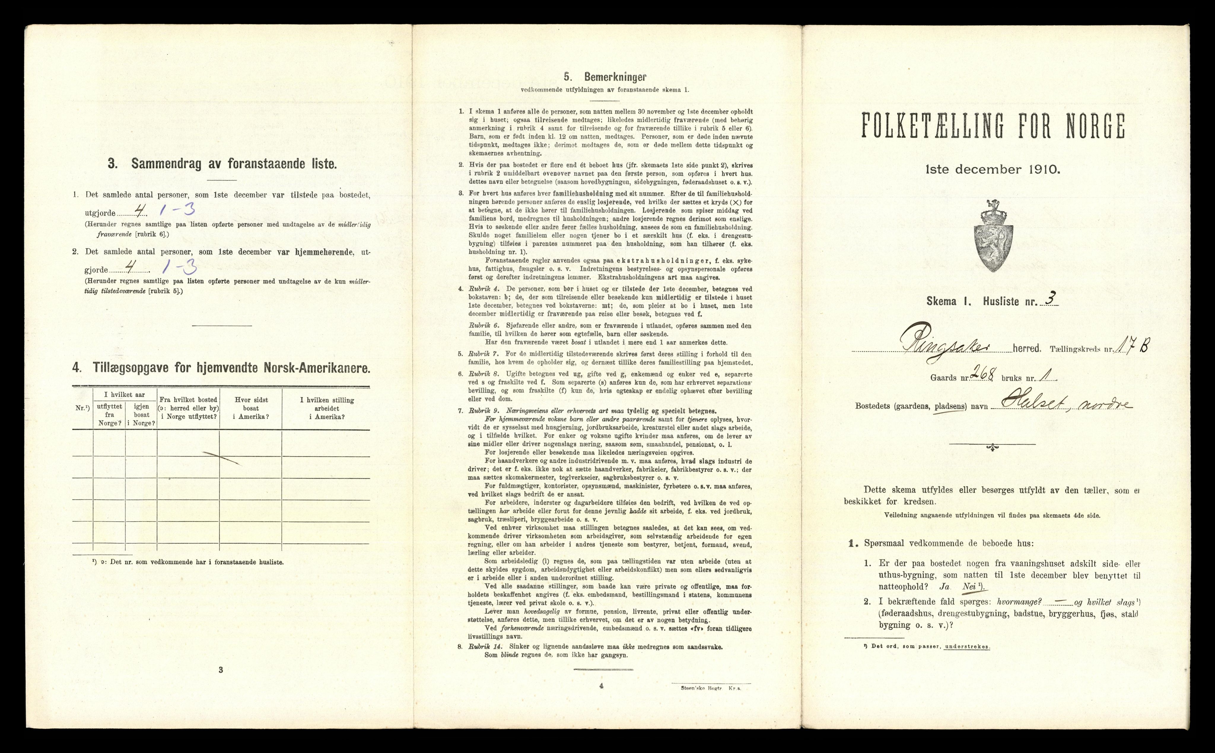 RA, 1910 census for Ringsaker, 1910, p. 3389
