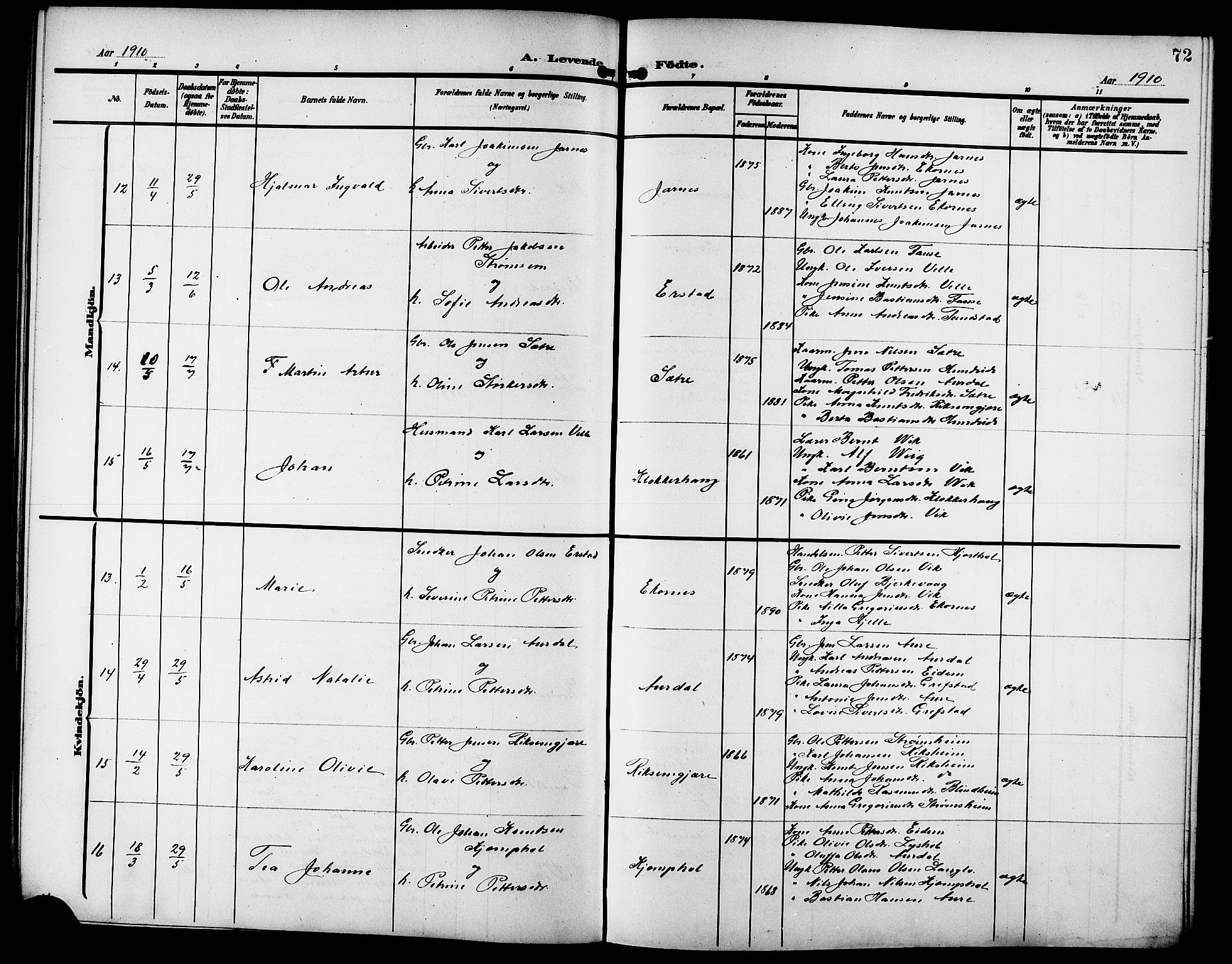 Ministerialprotokoller, klokkerbøker og fødselsregistre - Møre og Romsdal, AV/SAT-A-1454/523/L0341: Parish register (copy) no. 523C04, 1903-1916, p. 72