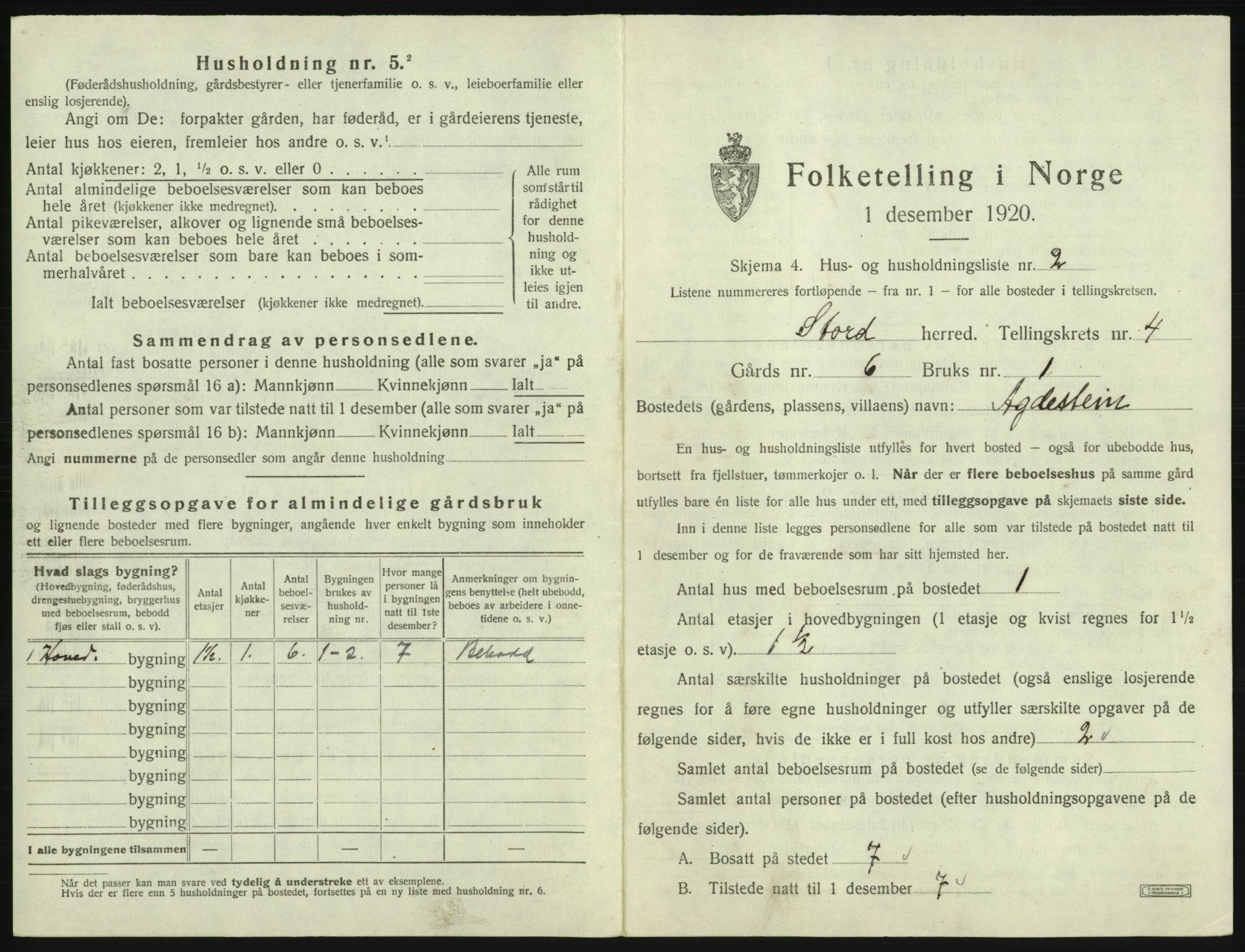 SAB, 1920 census for Stord, 1920, p. 146