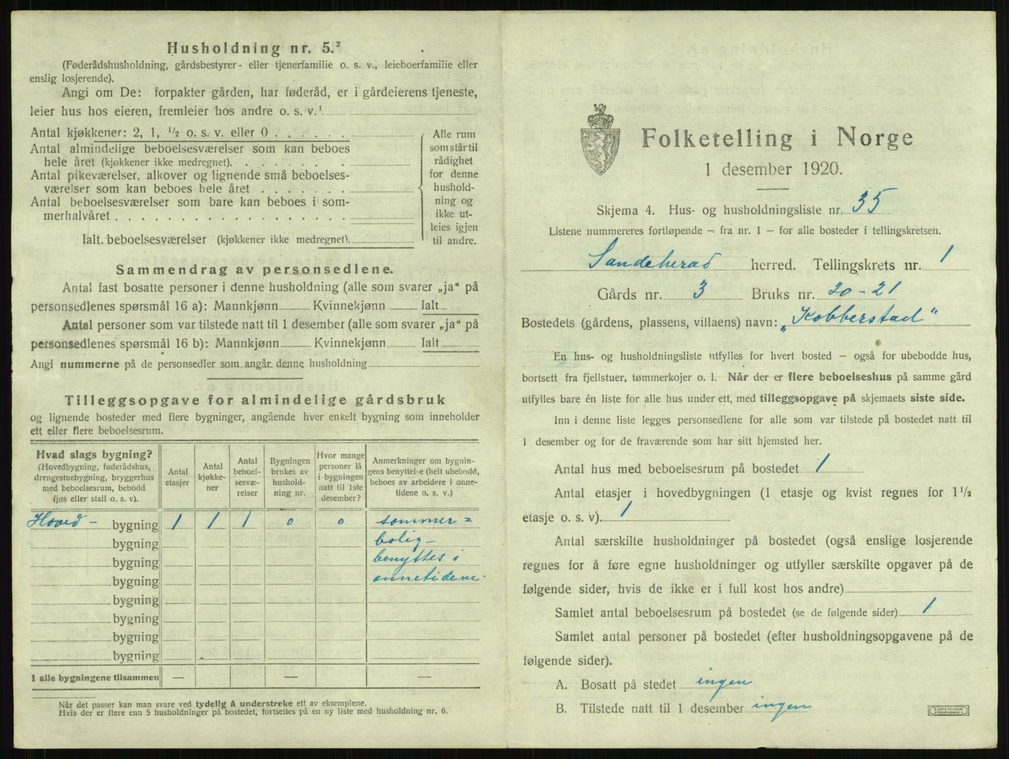 SAKO, 1920 census for Sandeherred, 1920, p. 147