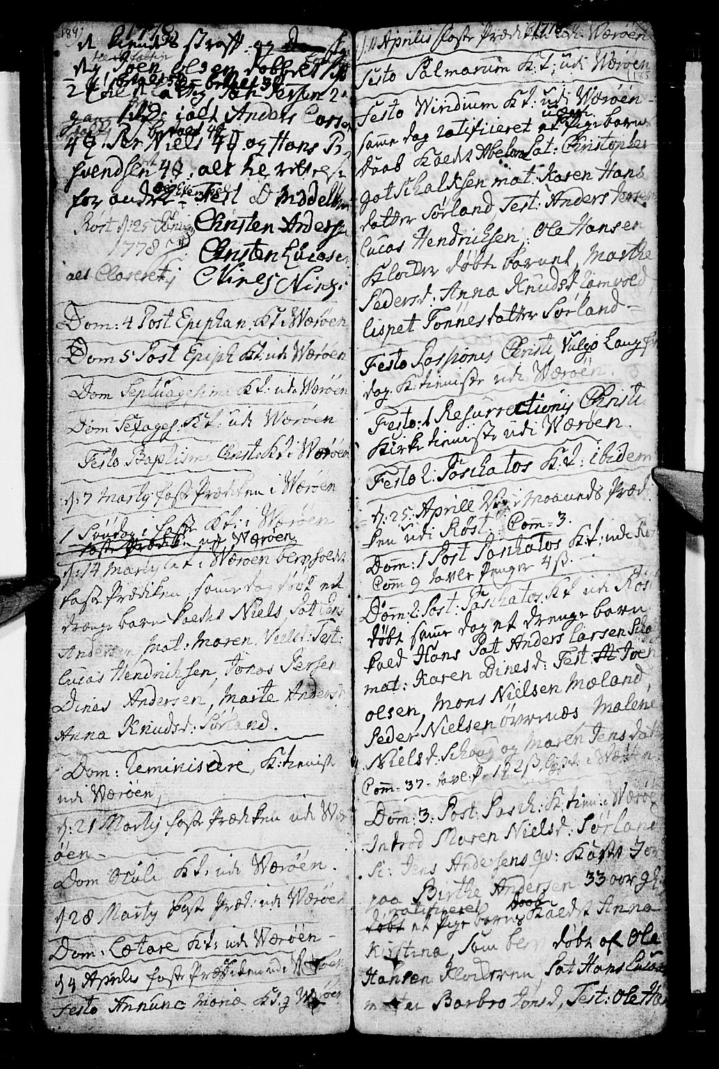 Ministerialprotokoller, klokkerbøker og fødselsregistre - Nordland, SAT/A-1459/807/L0118: Parish register (official) no. 807A01, 1752-1798, p. 184b-185b